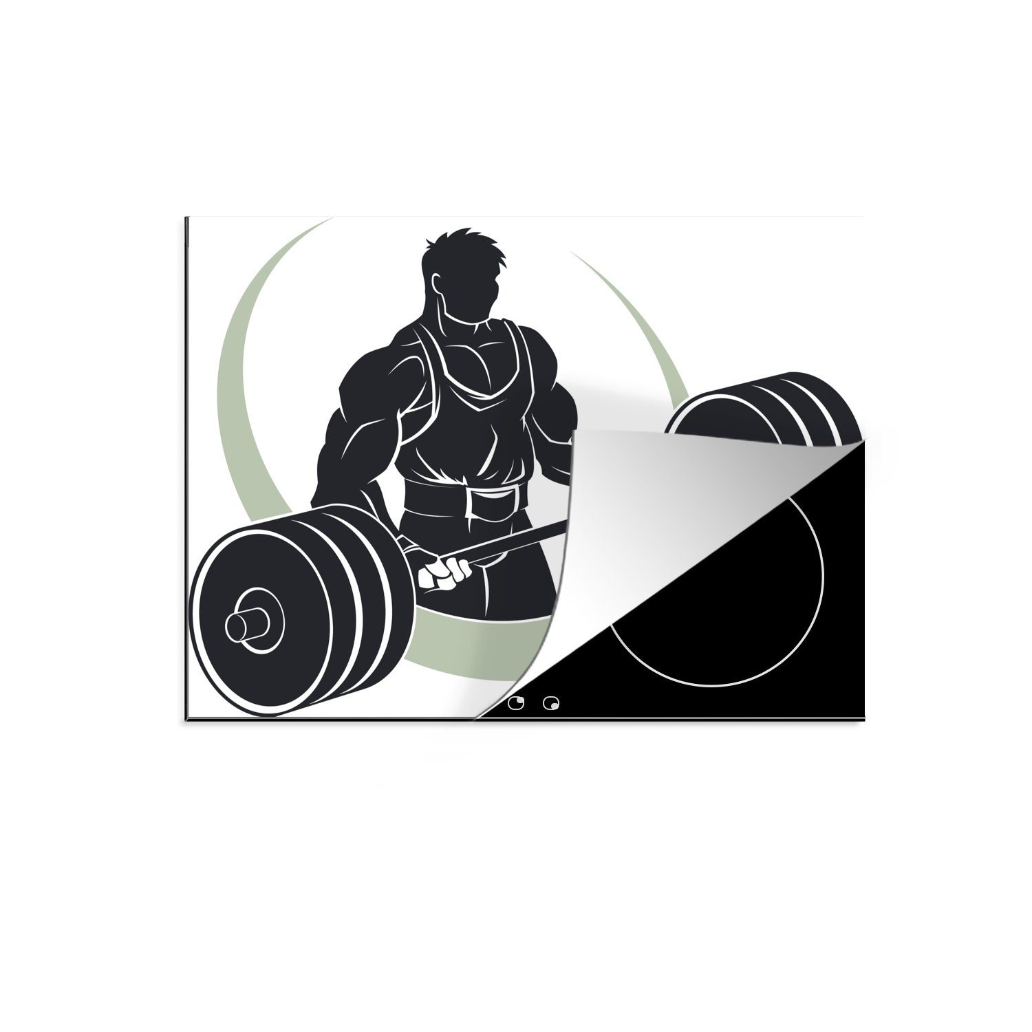 MuchoWow Herdblende-/Abdeckplatte Eine Illustration eines Mannes mit Gewichten., Vinyl, (1 tlg), 60x52 cm, Mobile Arbeitsfläche nutzbar, Ceranfeldabdeckung