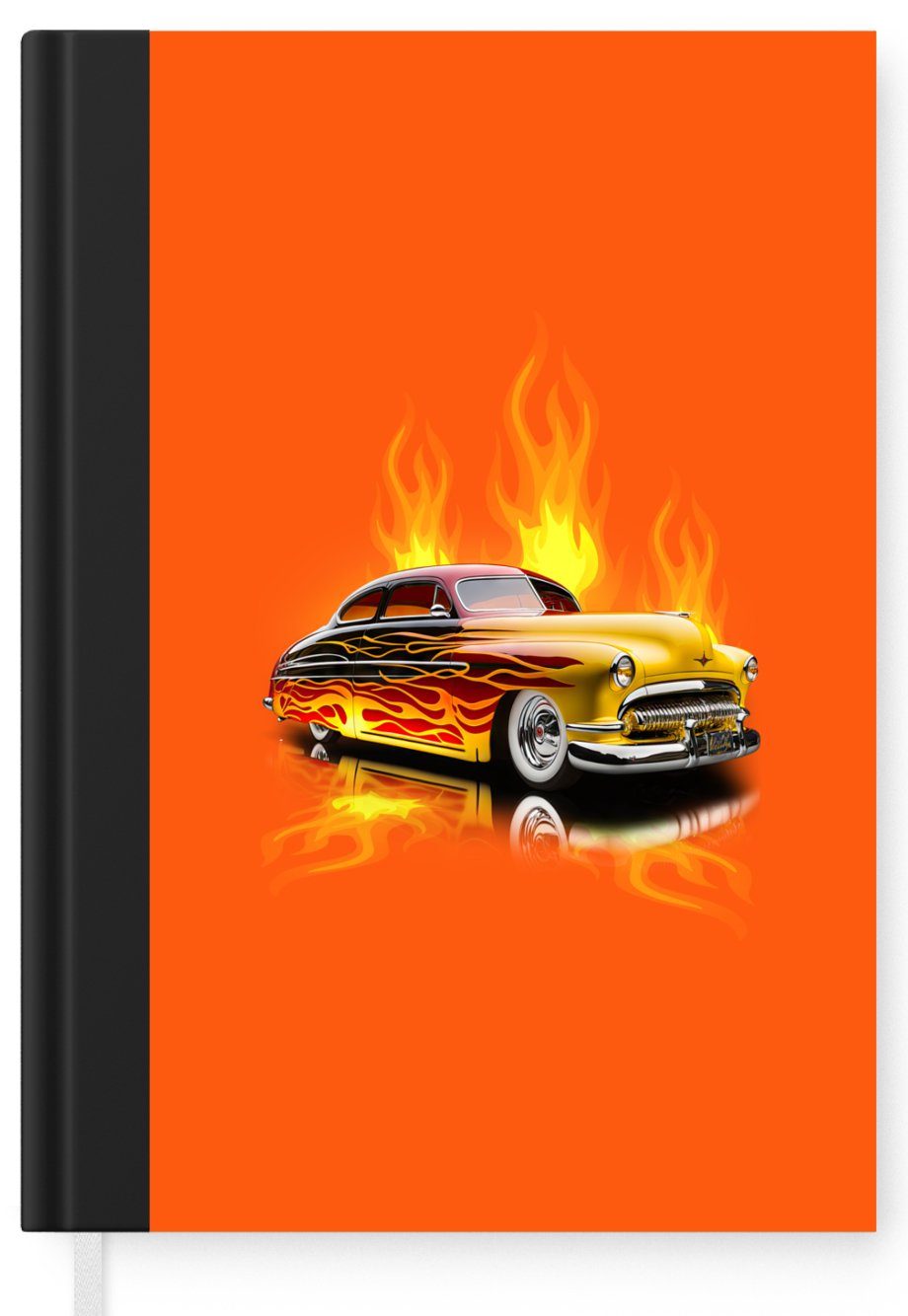 MuchoWow Notizbuch Auto Orange A5, - Feuer Notizheft, Tagebuch, Haushaltsbuch Vintage, Journal, Seiten, - 98 - - Merkzettel, Flammen