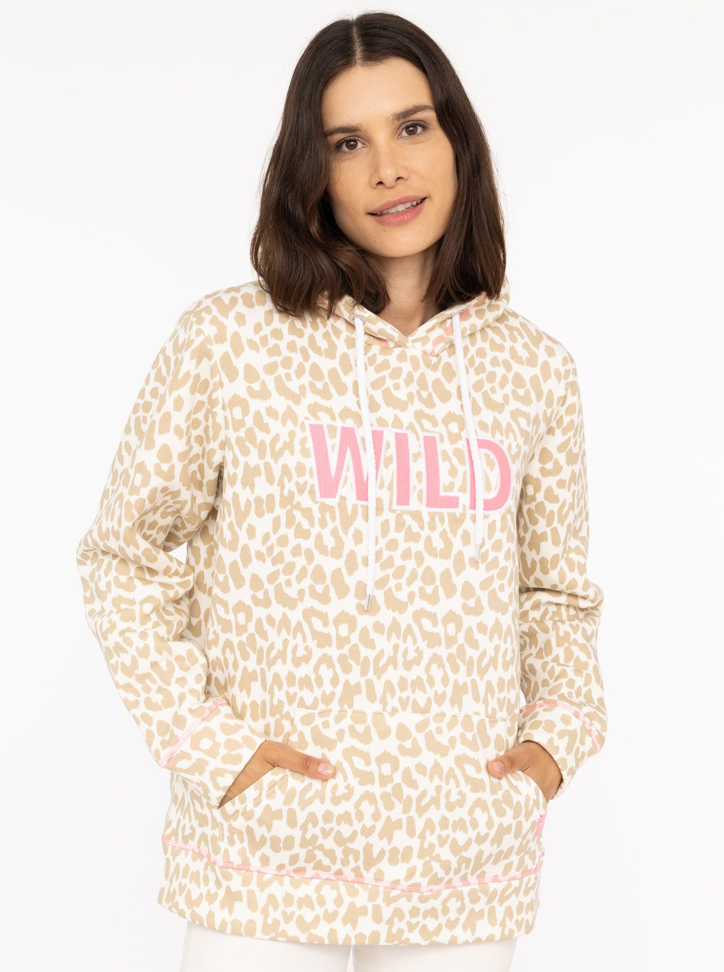 Zwillingsherz Hoodie "Leo Pastell" Leomuster und WILD Applikation, Kapuze, günstig online kaufen