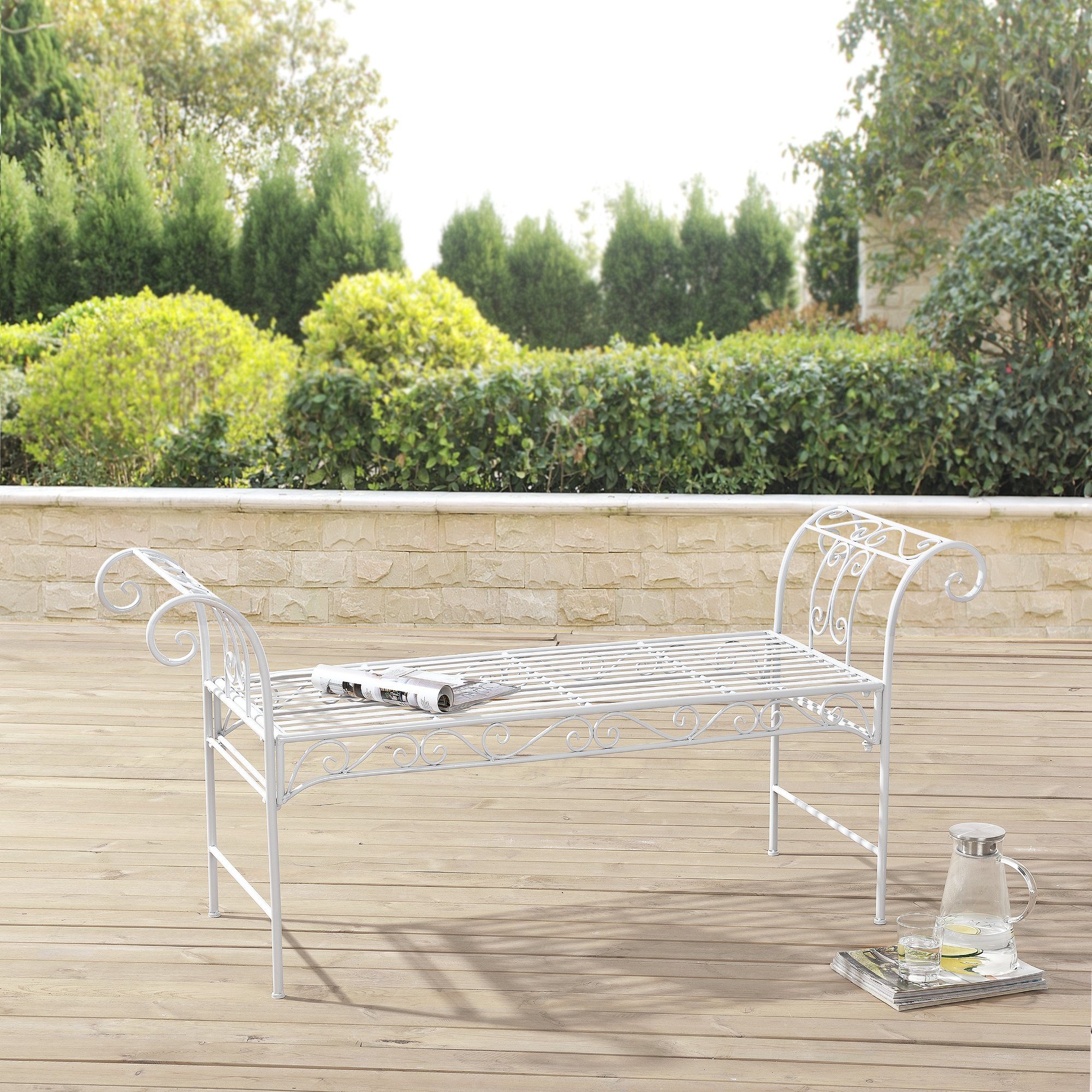 en.casa Gartenbank, »Cossila« Parkbank Sitzbank 70x147x46cm Metall Weiß