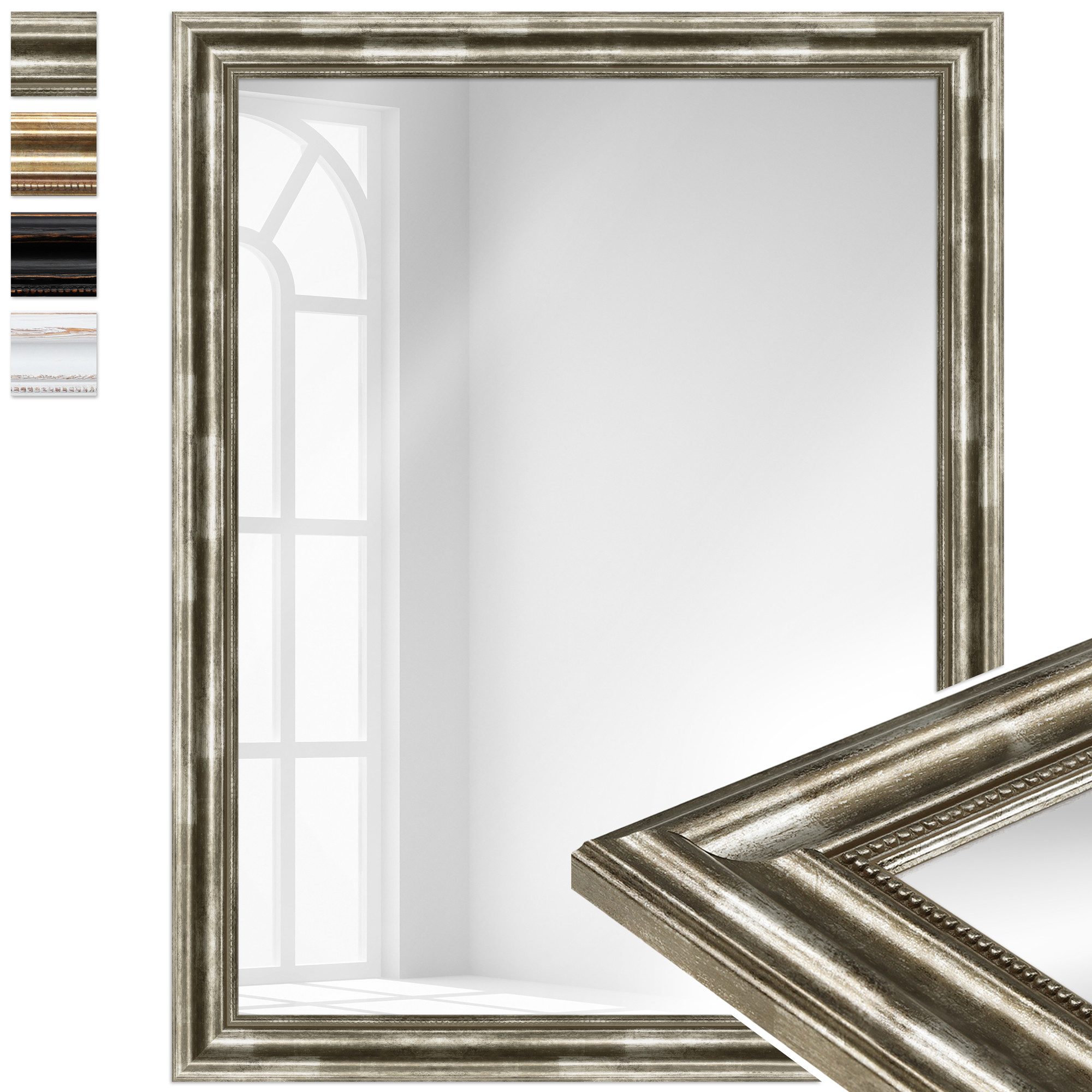 WANDStyle Wandspiegel H550, Vintage Spiegel Silber 80x110 cm, großer Wandspiegel Silber 80x110