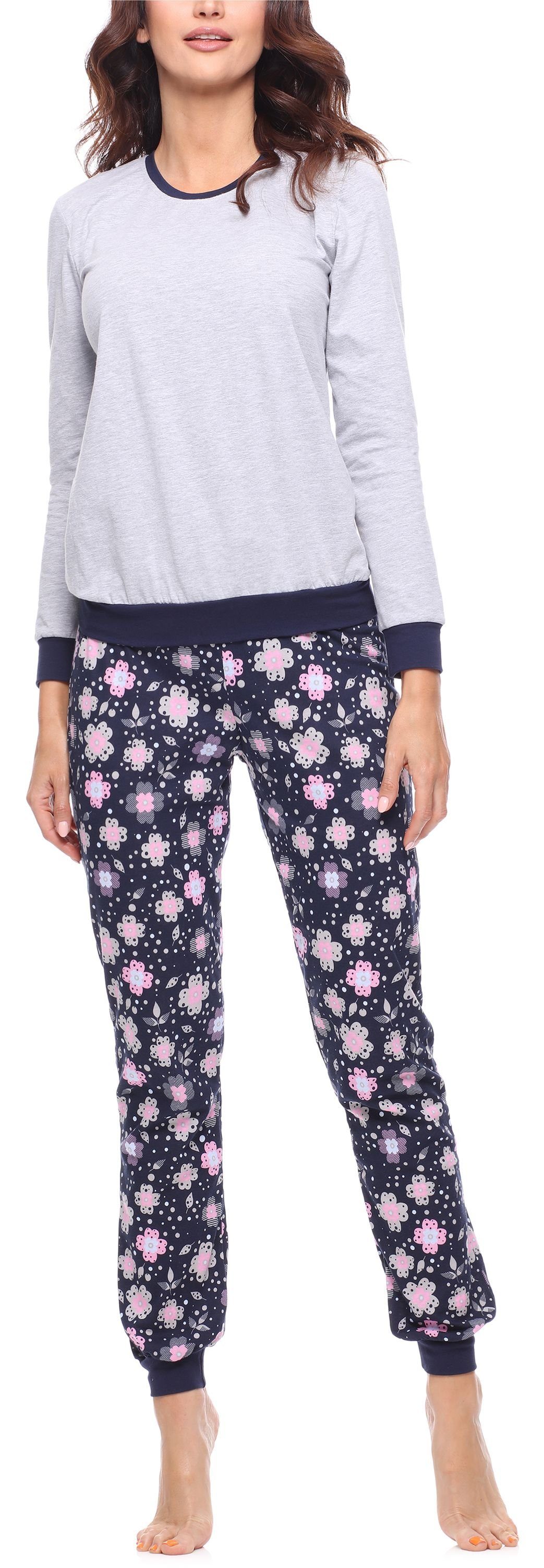 Merry Style Schlafanzug Damen Schlafanzug Zweiteiler Pyjama lang bunt mit Muster MS10-268 Melange/Blumen
