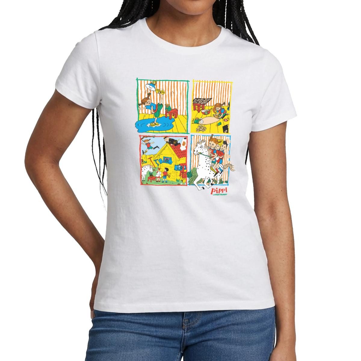 T-Shirt Pippi Langstrumpf Und Ihre Freunde Kacheln Frauen T-Shirt