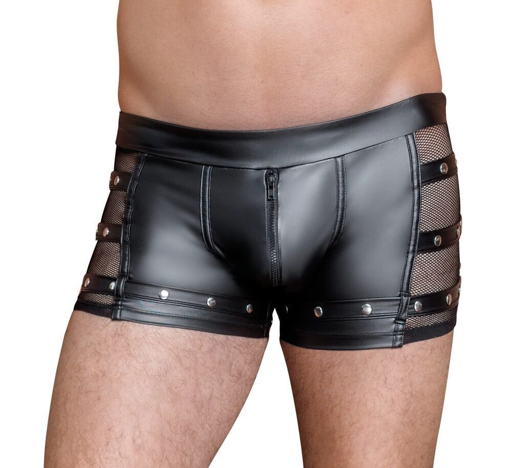 NEK Boxershorts Boxershorts mit Reißverschluss halb transparent Wetlook und Netz - sch (1-St) Cooler Mattlook und seitliches Netz
