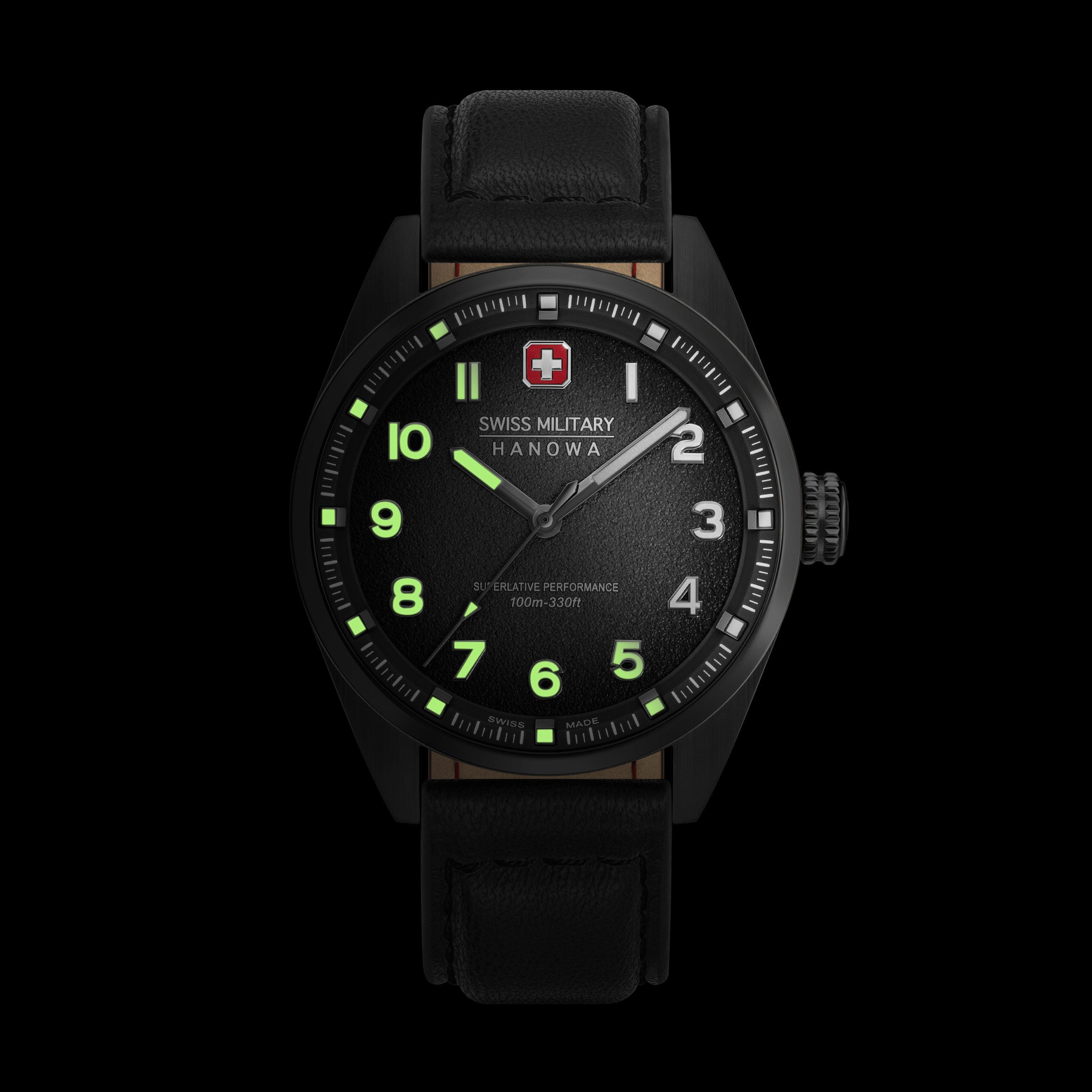 Swiss Military Hanowa Quarzuhr Greyhound SMWGA0001530, Armbanduhr, Herrenuhr, Swiss Made, Lederarmband, analog