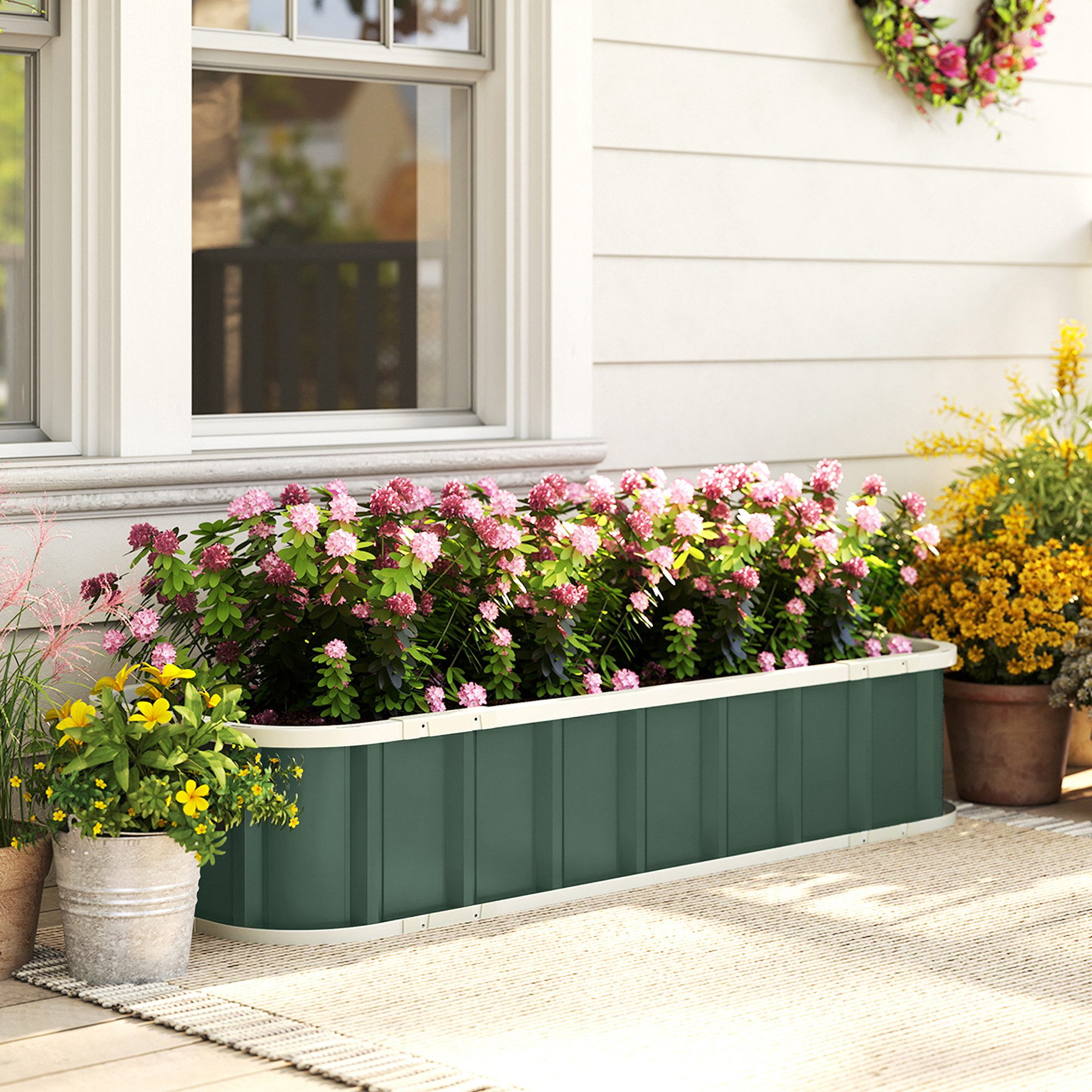 Outsunny Hochbeet Stahl Frühbeet mit Klickverschlüssen Gefaltete Kante (Gartenbeet, 1 St., Pflanzbeet), 136 x 52 x 31 cm für Garten Balkon, Blumen, Pflanzen