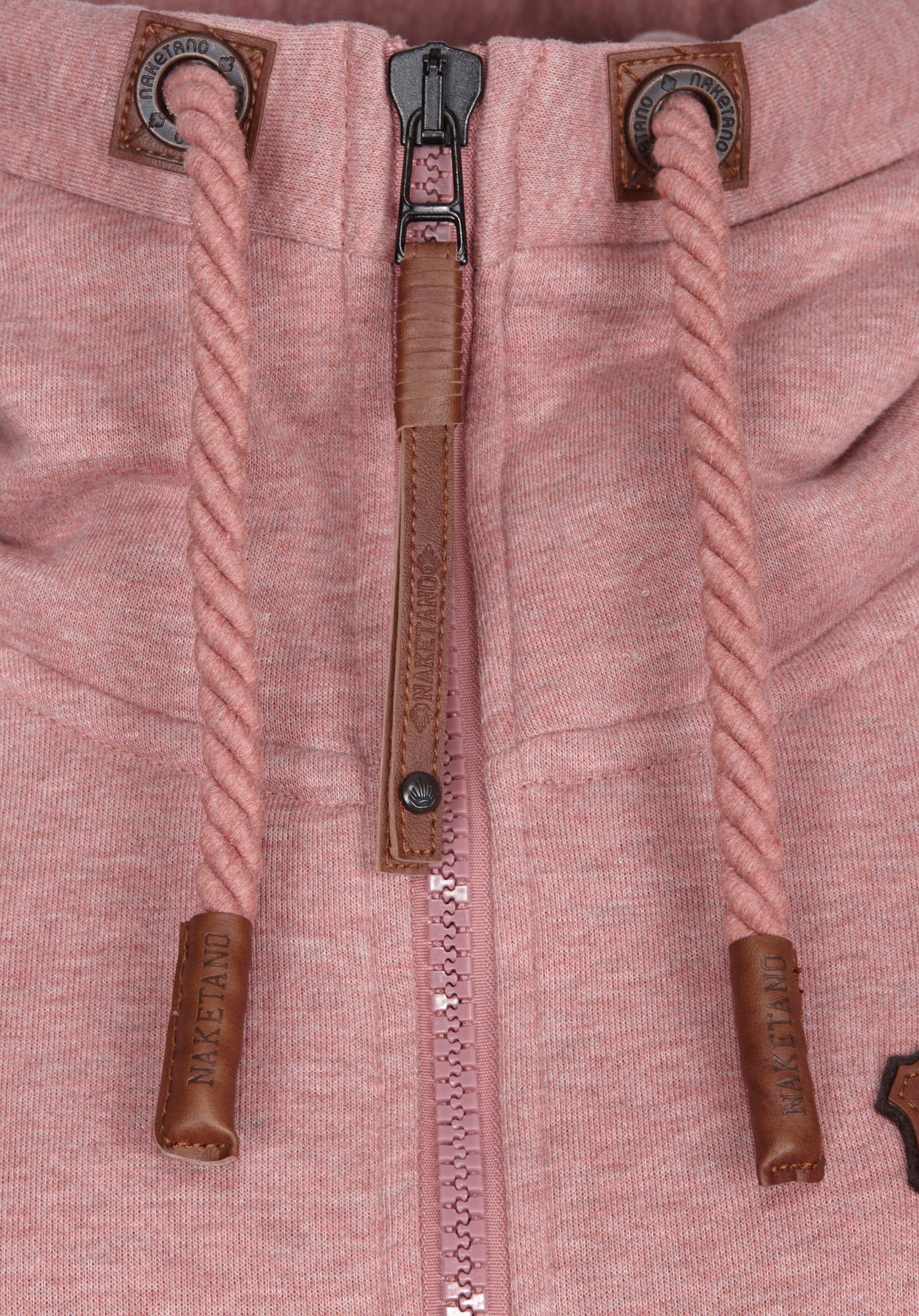 naketano Sweatjacke Damen mit Kapuze, Kängurutasche, tailliert, melierte Sweatware, Raglan Kordelzug, Rippbündchen, Kunstleder-Logo, casual, Streetwear, Langarm – Bild 4 von 5
