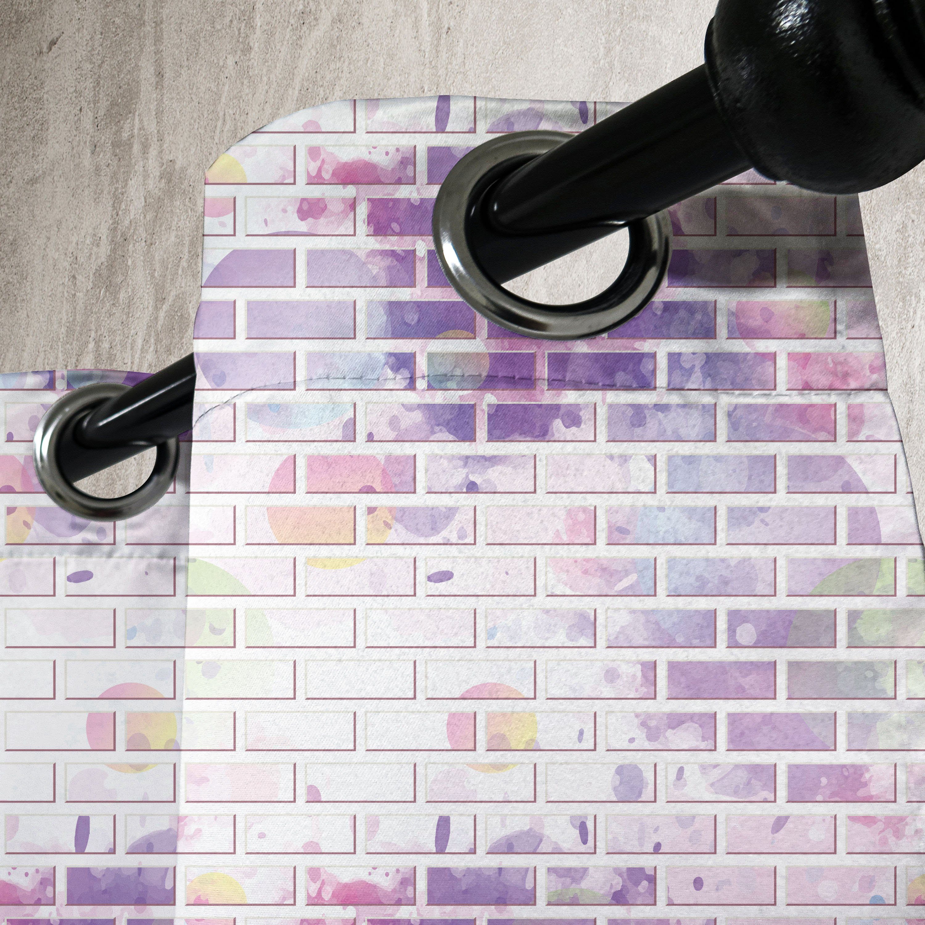 Graffiti 2-Panel-Fenstervorhänge Violett für Schlafzimmer Wohnzimmer, Abakuhaus, Dekorative Vector Gardine Brick