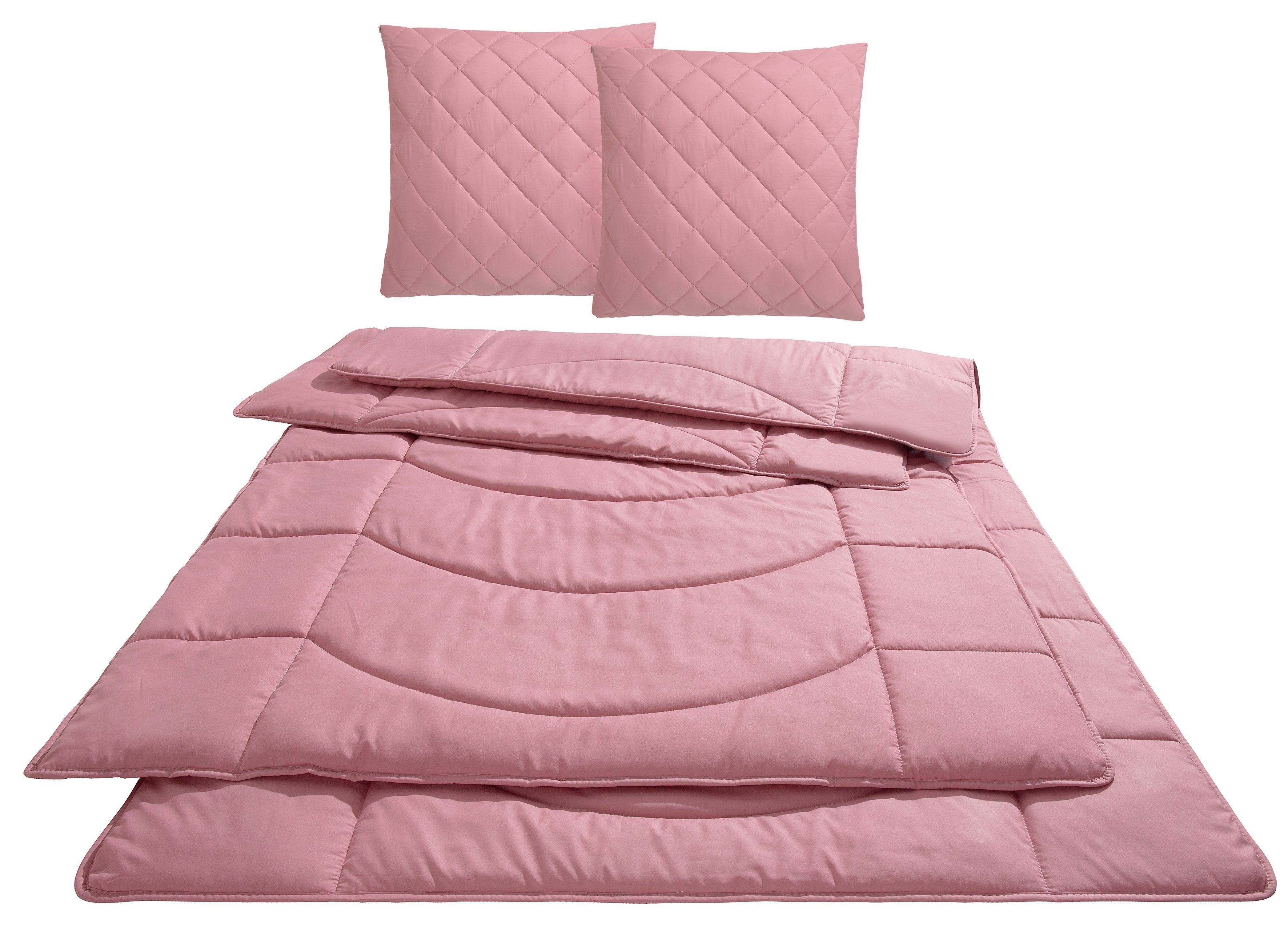 Steppbett + Kopfkissen, Microlux, größen 3D-Klimafaser und (Kopfkissen), 4 (Bettdecke), Bezug: samtweich, home, rosa my Farben 2 Microfaser-Feinbatist Kopfkissen 3D-Faserbällchen in Füllung: 80x80) (40x80