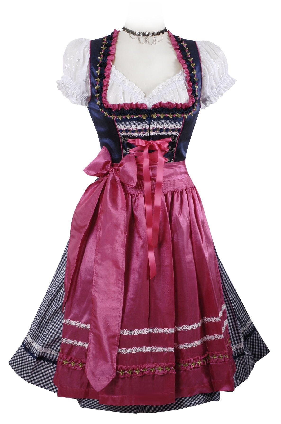 Moschen-Bayern Dirndl Mini-Dirndl kurz Damen - Dirndl Mini Blau Marine-Pink Trachtenkleid Oktoberfest Wiesn-Dirndl 60 cm kurz, kariert, Mini, Trachtenkleid, Dirndl