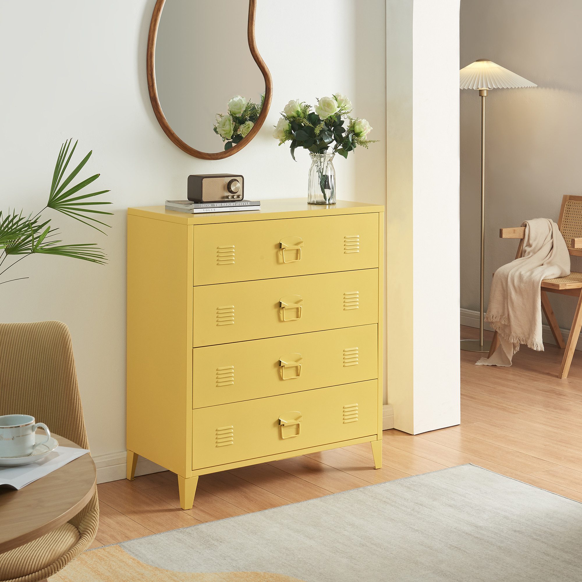 en.casa Mehrzweckschrank »Hämeenlinna« mit 4 Schubladen Stahl Gelb günstig online kaufen