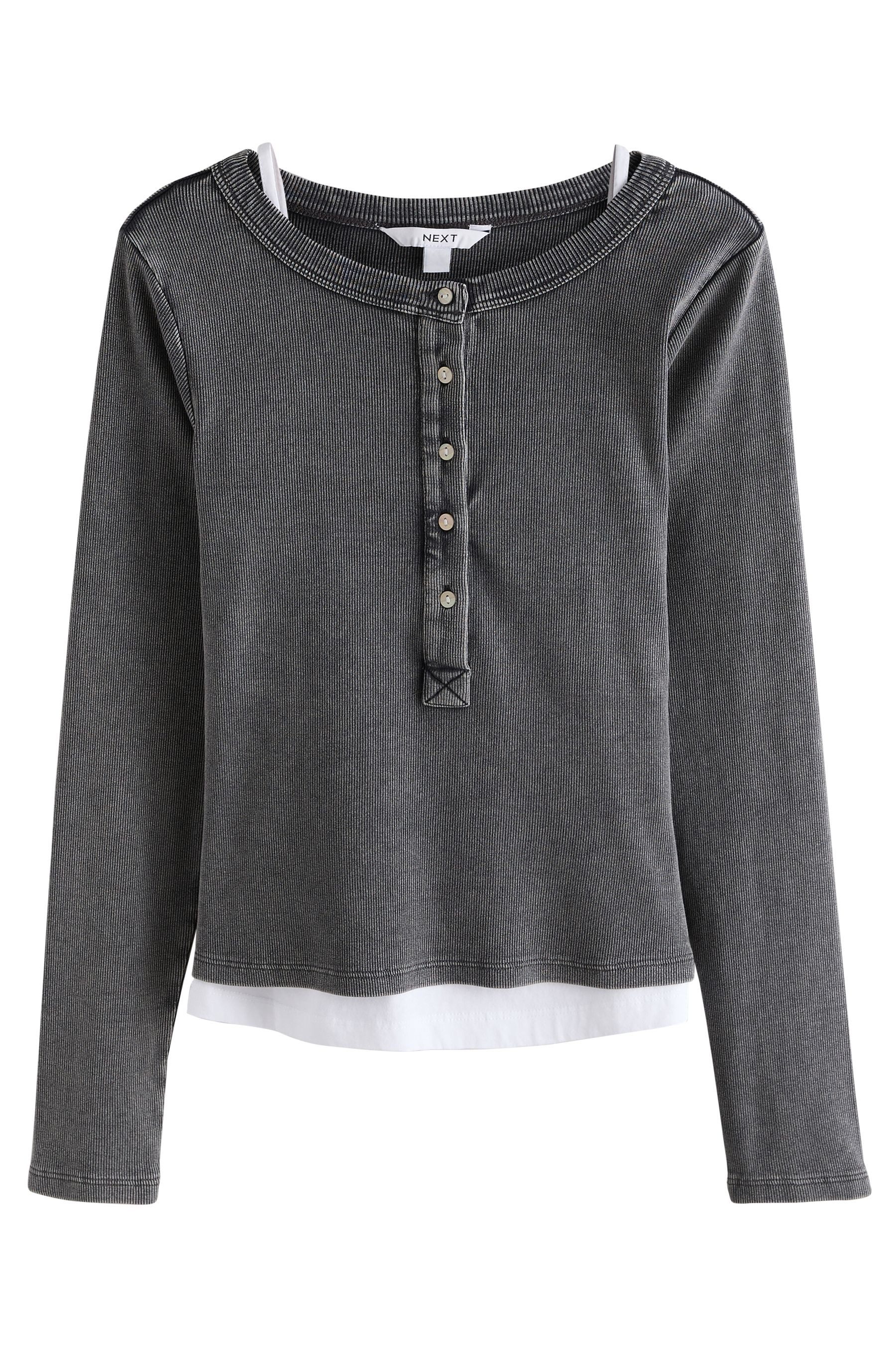 Next Langarmshirt Geripptes Henley-Shirt mit langen Lagenlook-Ärmeln (2-tlg)