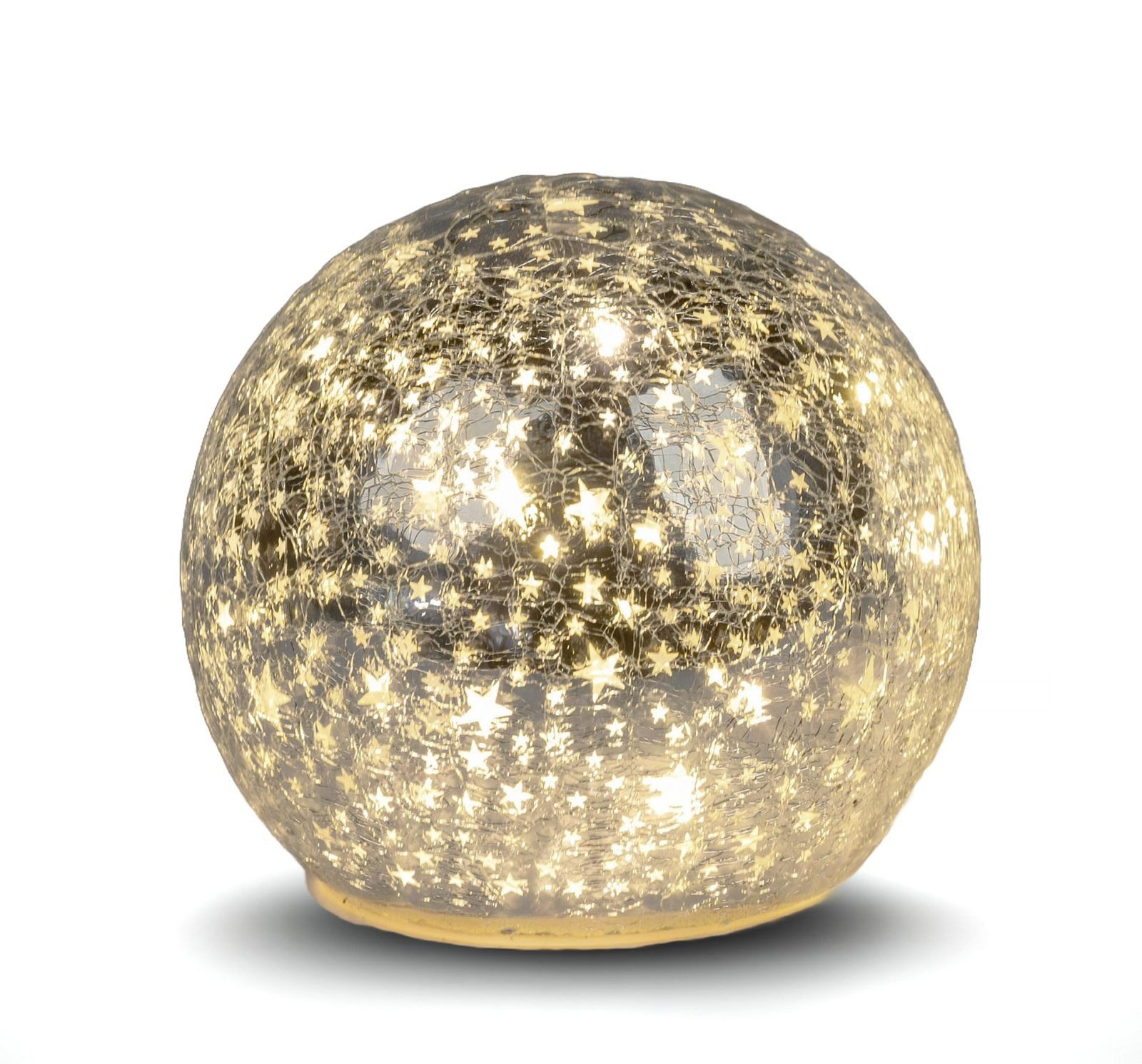 formano LED Dekolicht Glas-Kugel 15 cm Sterne Silber Timer 6h/18h Weihnacht günstig online kaufen