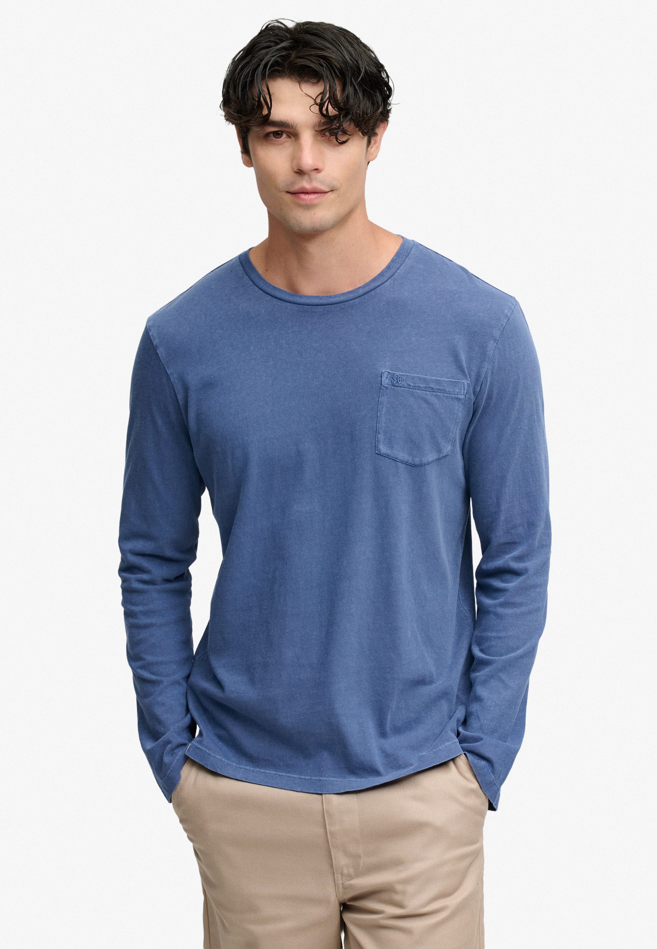 Superdry Langarmshirt COTTON LINEN L/S POCKET TOP aus Baumwolle und Leinen, Relaxed Fit, mit Rundhalsausschnitt – Bild 2 von 5
