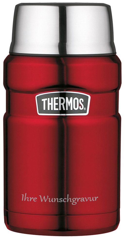 THERMOS Thermobehälter Edelstahl-Thermobehälter mit 710 ml Volumen, Edelstahl, (ideal für warme Mahlzeiten, Suppe, Lunch), Essensbehälter 'King' 710 ml, rot, mit persönlicher Wunschgravur