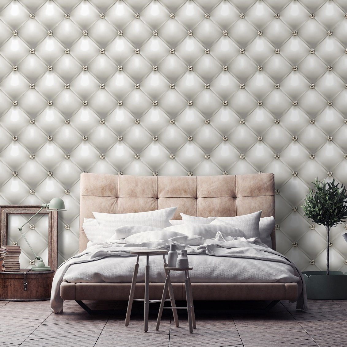 Wallarena Vliestapete Grau Abstrakt Diamanten Lederoptik 3D Effekt Luxus 10 günstig online kaufen