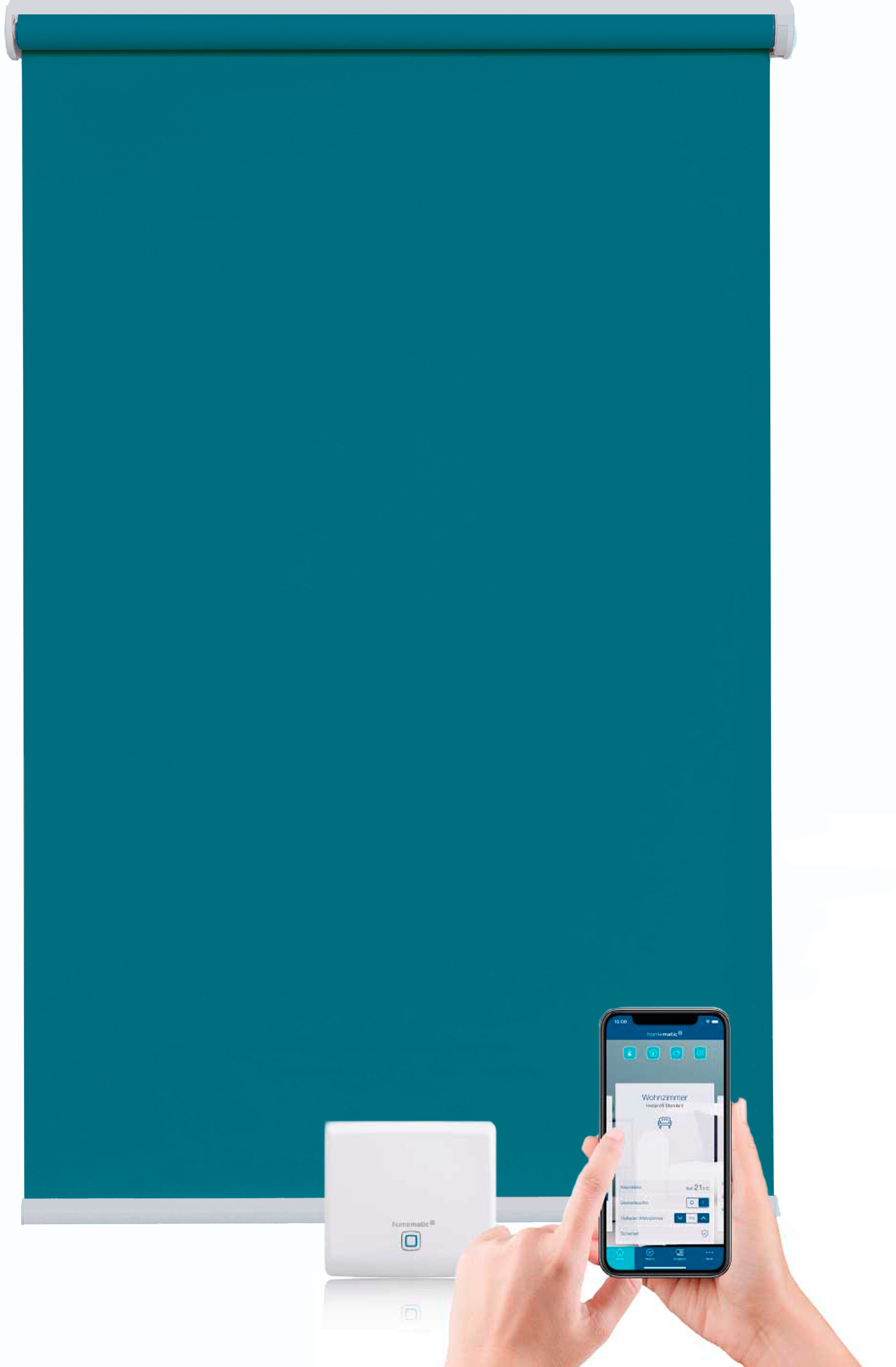 Elektrisches Rollo blau IP Smart mit mit verdunkelnd, Homatic Google, Motor steuerbar Los und freihängend, Akku, sunlines, Angeles, Home, Bohren, und Alexa verschraubt