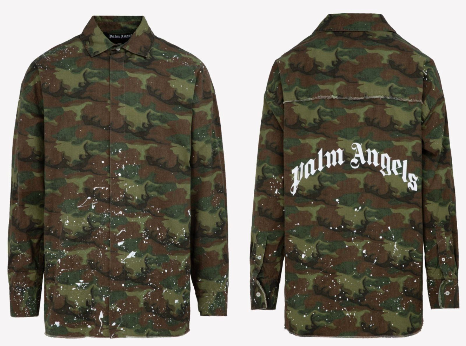 PALM ANGELS Langarmhemd PALM ANGELS Camo Loose Shirt Paint-splatter Festival Jacke Military Ar