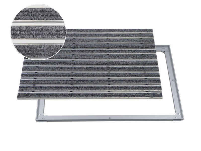 Fußmatte Emco Eingangsmatte DIPLOMAT + Rahmen 25mm Aluminium, Rips Hellgrau, Emco, rechteckig, Höhe: 25 mm, Größe: 600x400 mm, für Innen- und überdachten Außenbereich