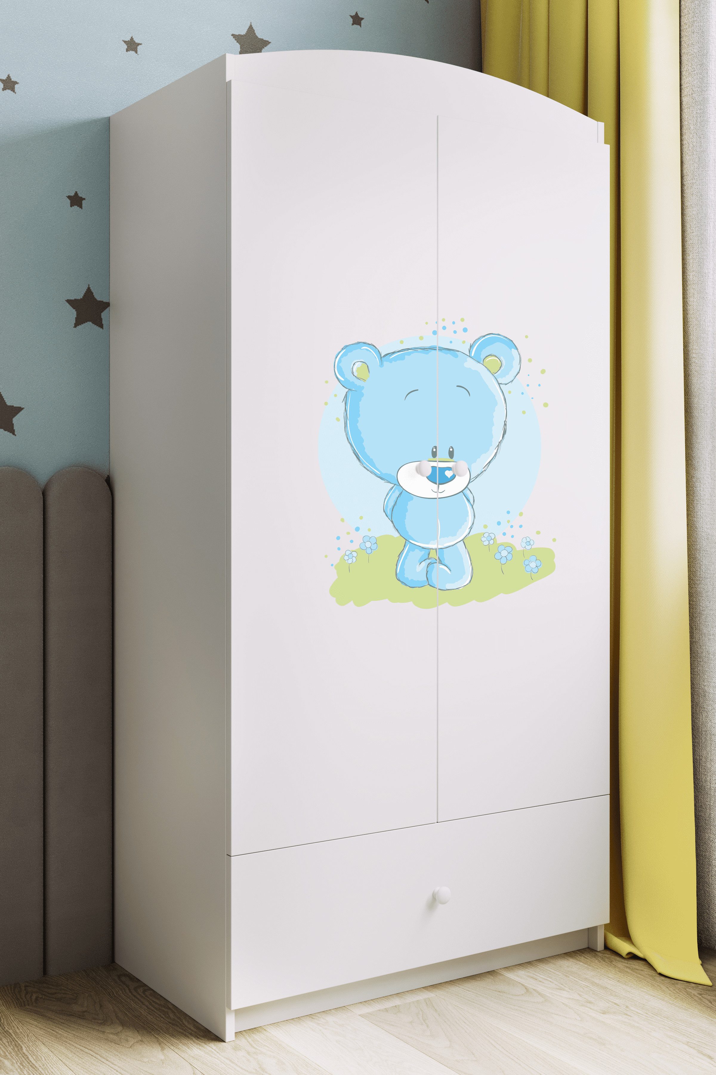 Raumhirsch Furniture Kinderkleiderschrank mit Tiermotiven - Kleiderschrank für Kinder (Kinderzimmerschrank für Jungen & Mädchen, Mit Ablagefächern & Kleiderstange) neutrale Motive, langlebig, verschiedene Farben & Designs