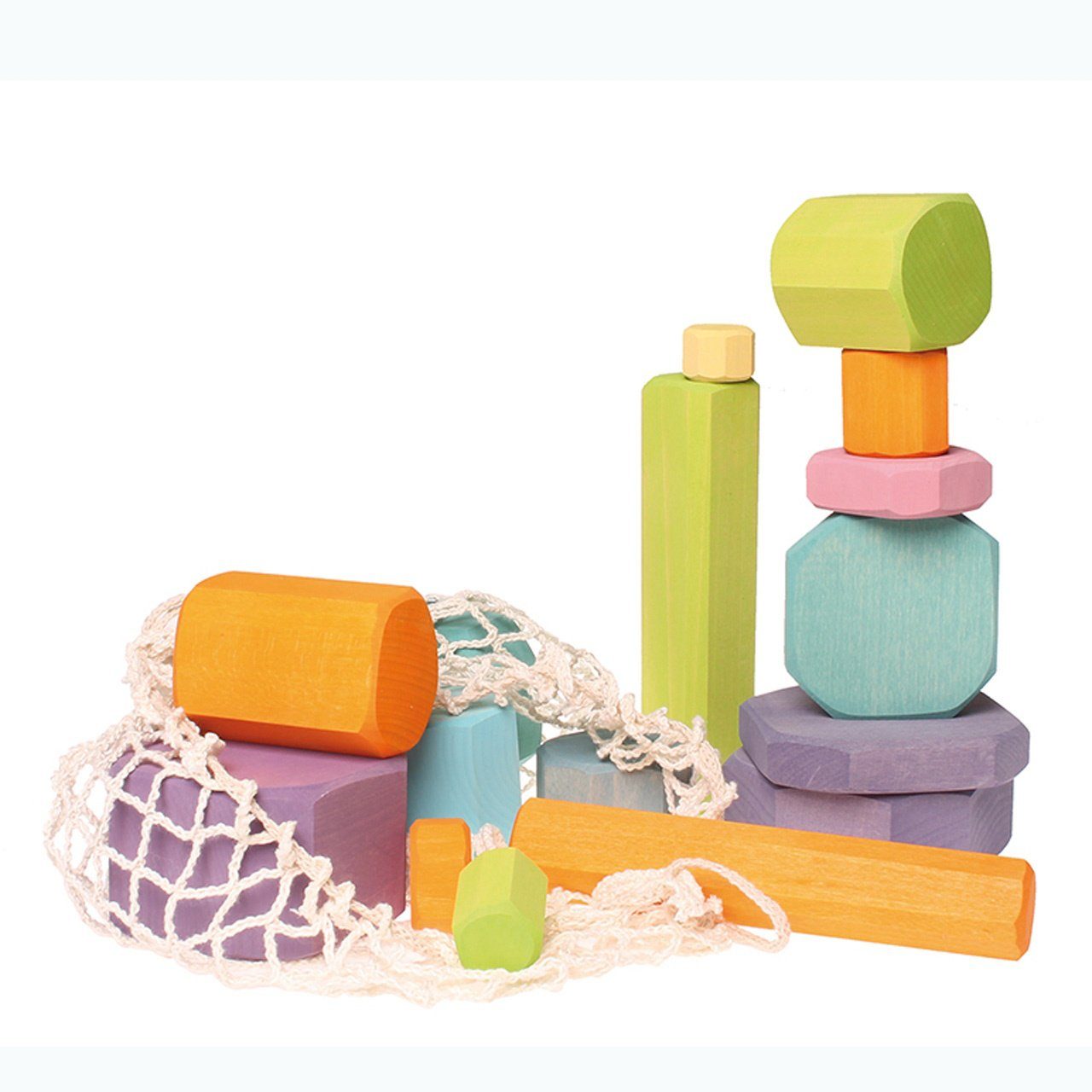 Holzbauklötze Bauspiel Baumscheiben 16 bunte Bausteine Spielbausteine