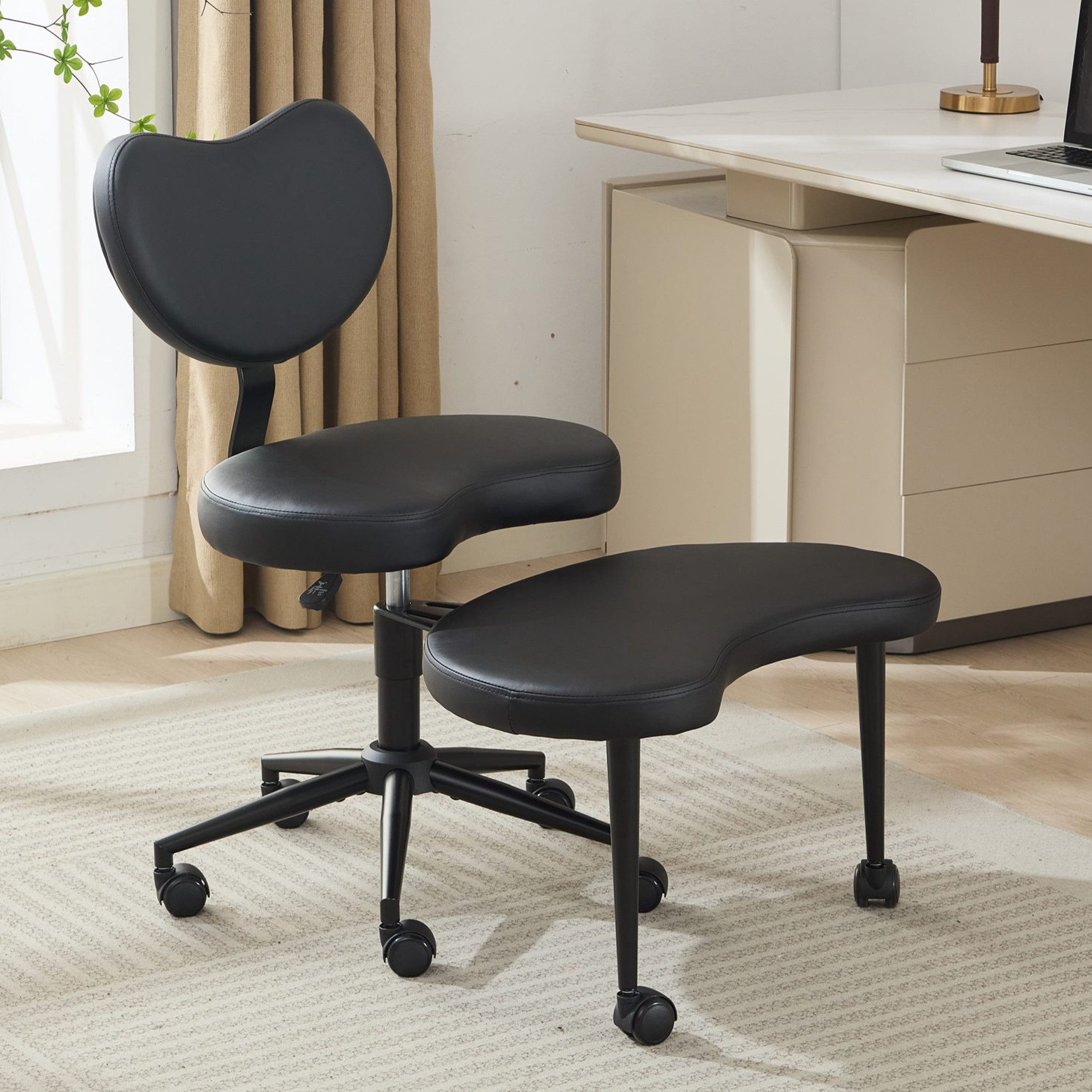 SeedWave Bürostuhl Höhenverstellbarer Kniestuhl Meditationsstuhl PU-Leder Drehstuhl, ideal für Schneidersitz, Lotussitz, Kniesitz, Hockposition