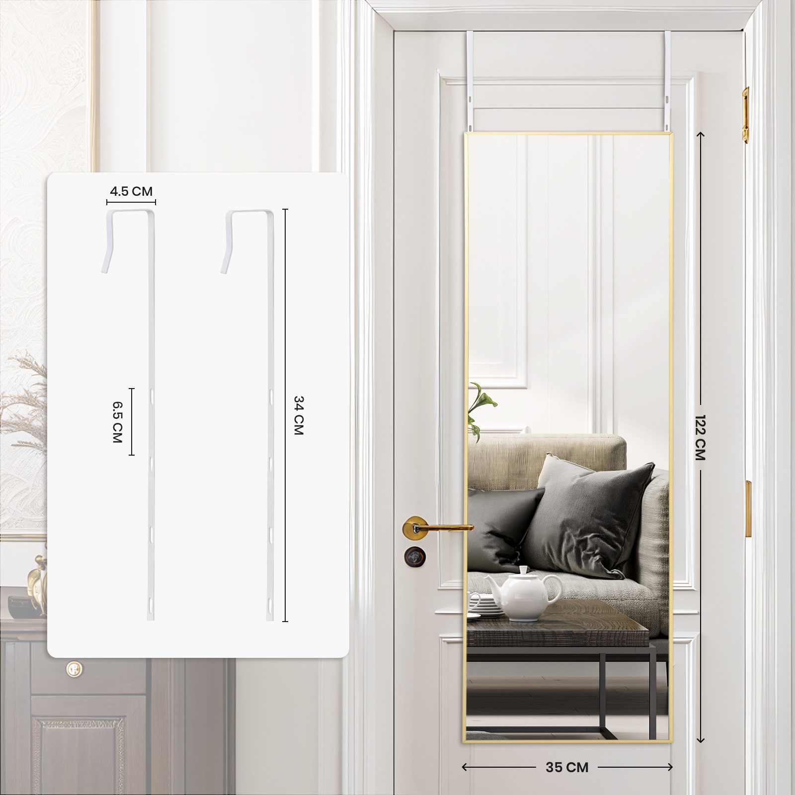 LUNAMIRROR Wandspiegel mit Aluminiumrahmen, aus HD Glas (1-St), rechteckig, bruchsicher, ohne Bohren