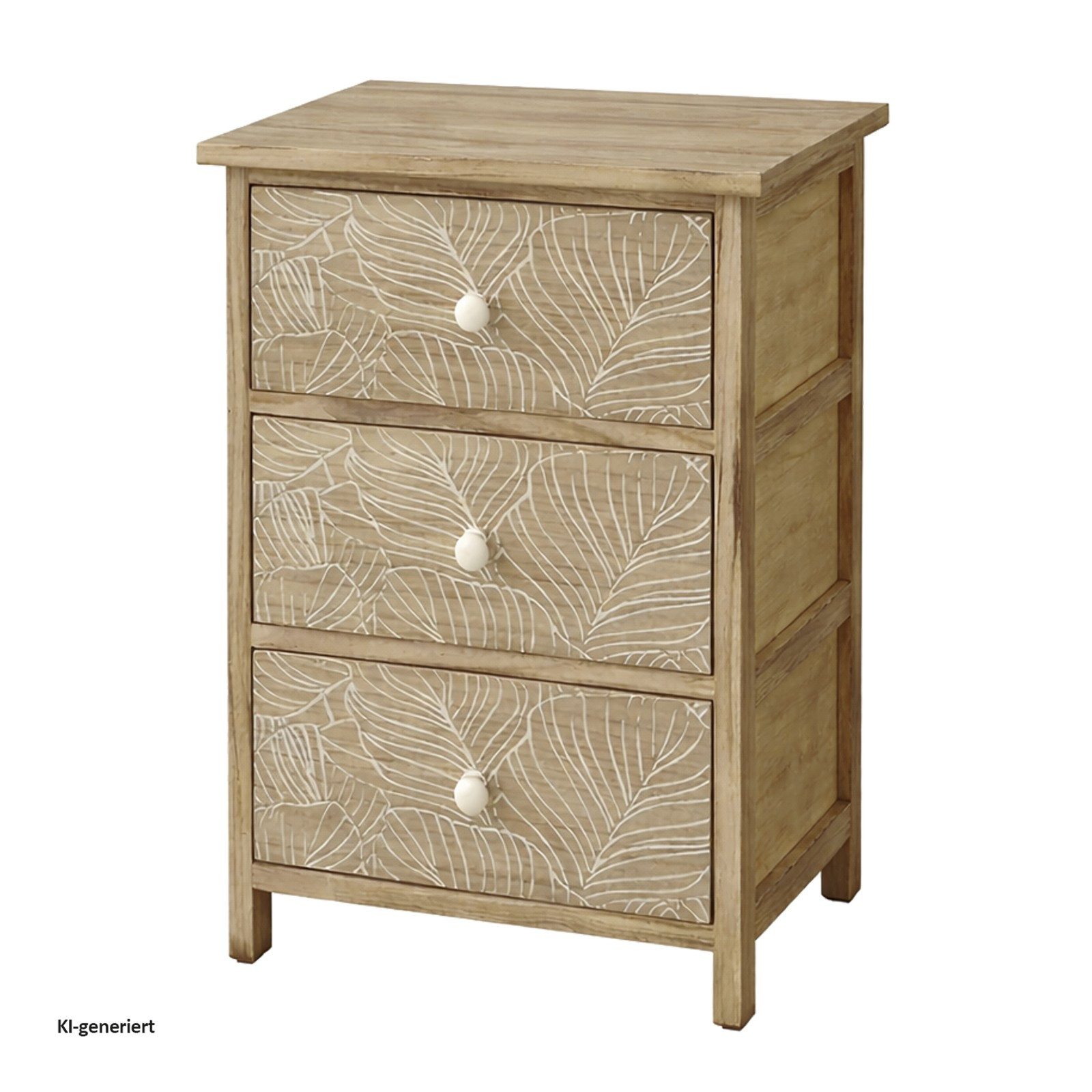 HTI-Living Kommode Kommode Melia 3 Schubladen Blätter-Design Artisaneiche-Weiß (Stück, 1 St., 1 Kommode)