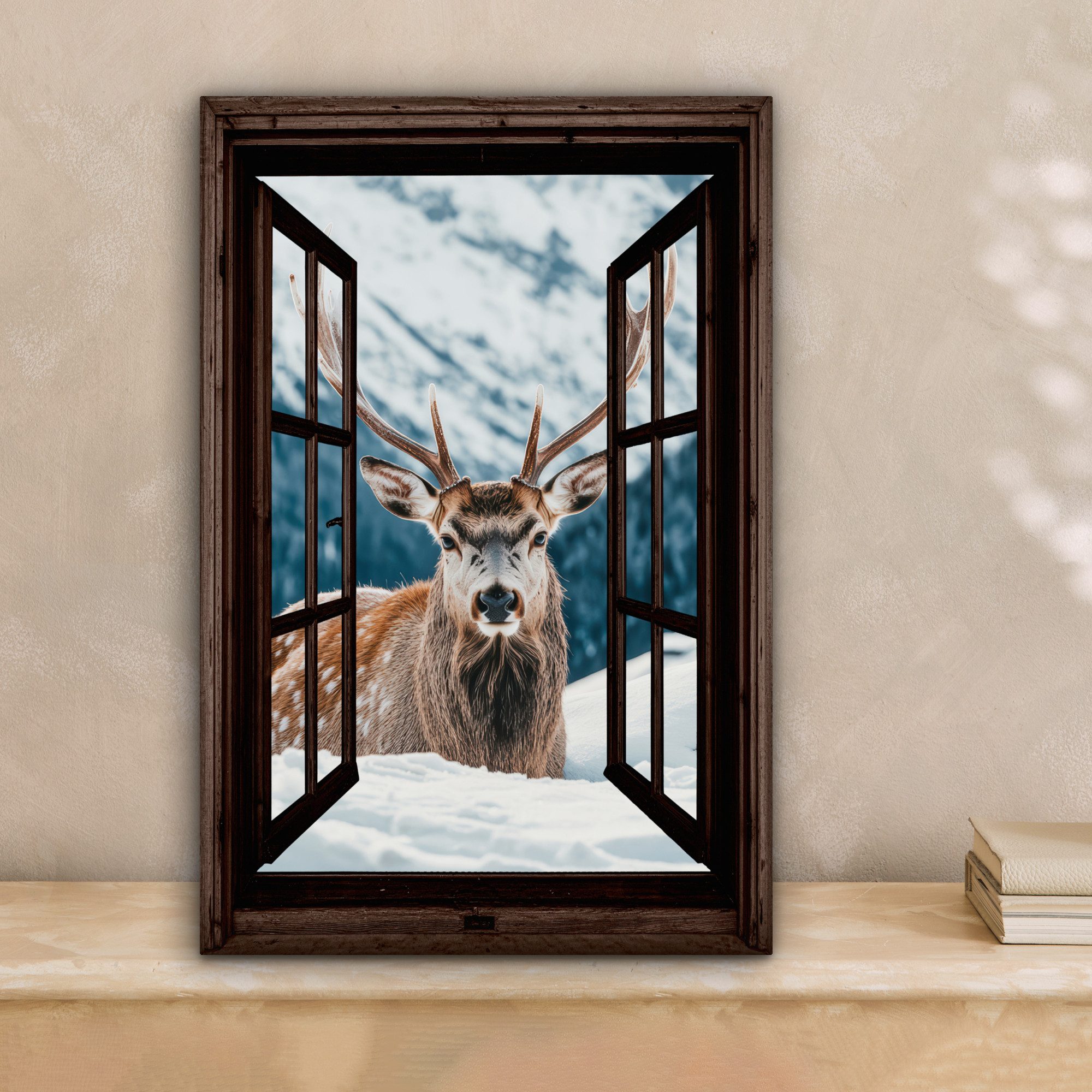 OneMillionCanvasses® Leinwandbild Hirsche - Landschaft - Winter - Natur - T günstig online kaufen