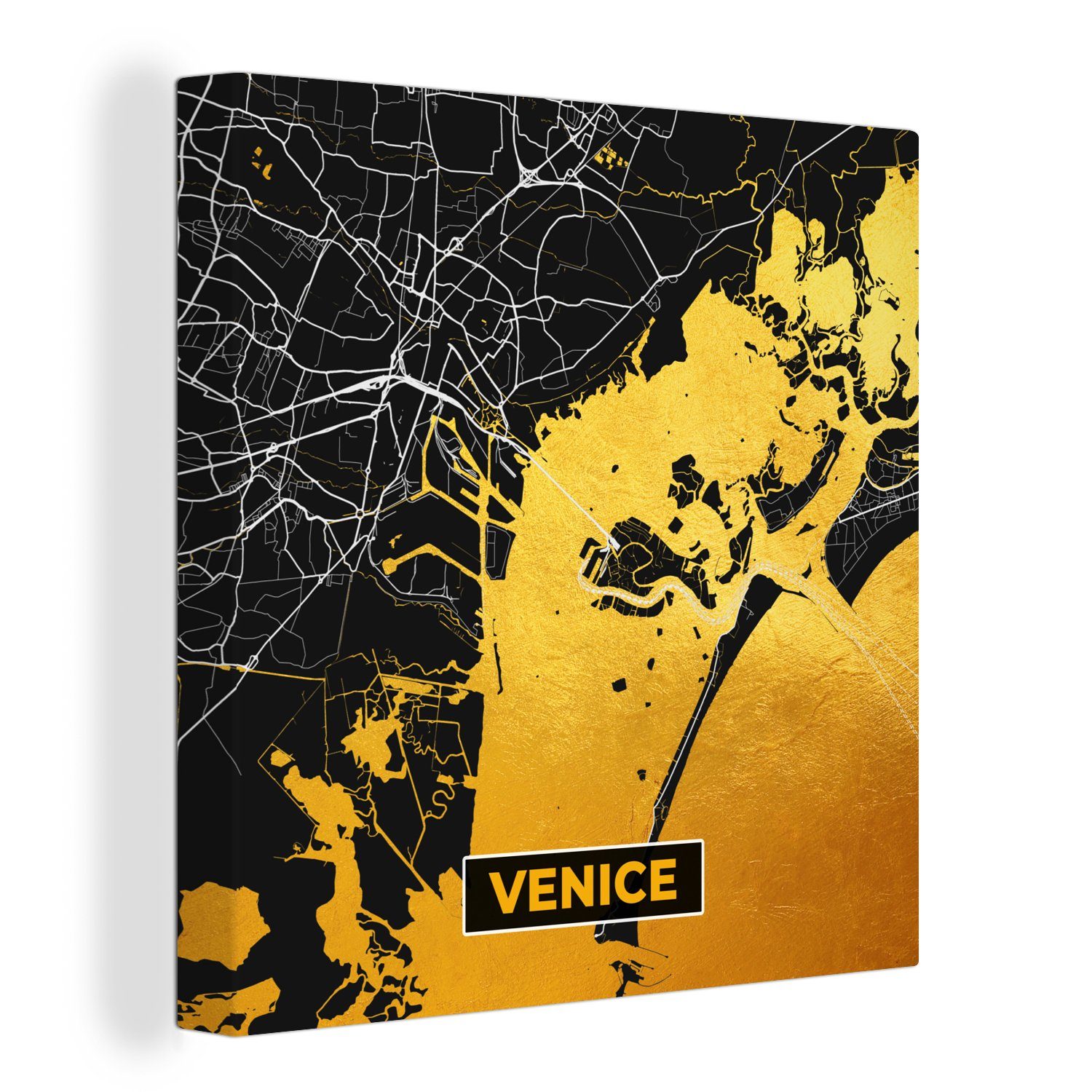 OneMillionCanvasses® Leinwandbild Karte - Venedig - Gold - Karte der Stadt, (1 St), Leinwand Bilder für Wohnzimmer Schlafzimmer