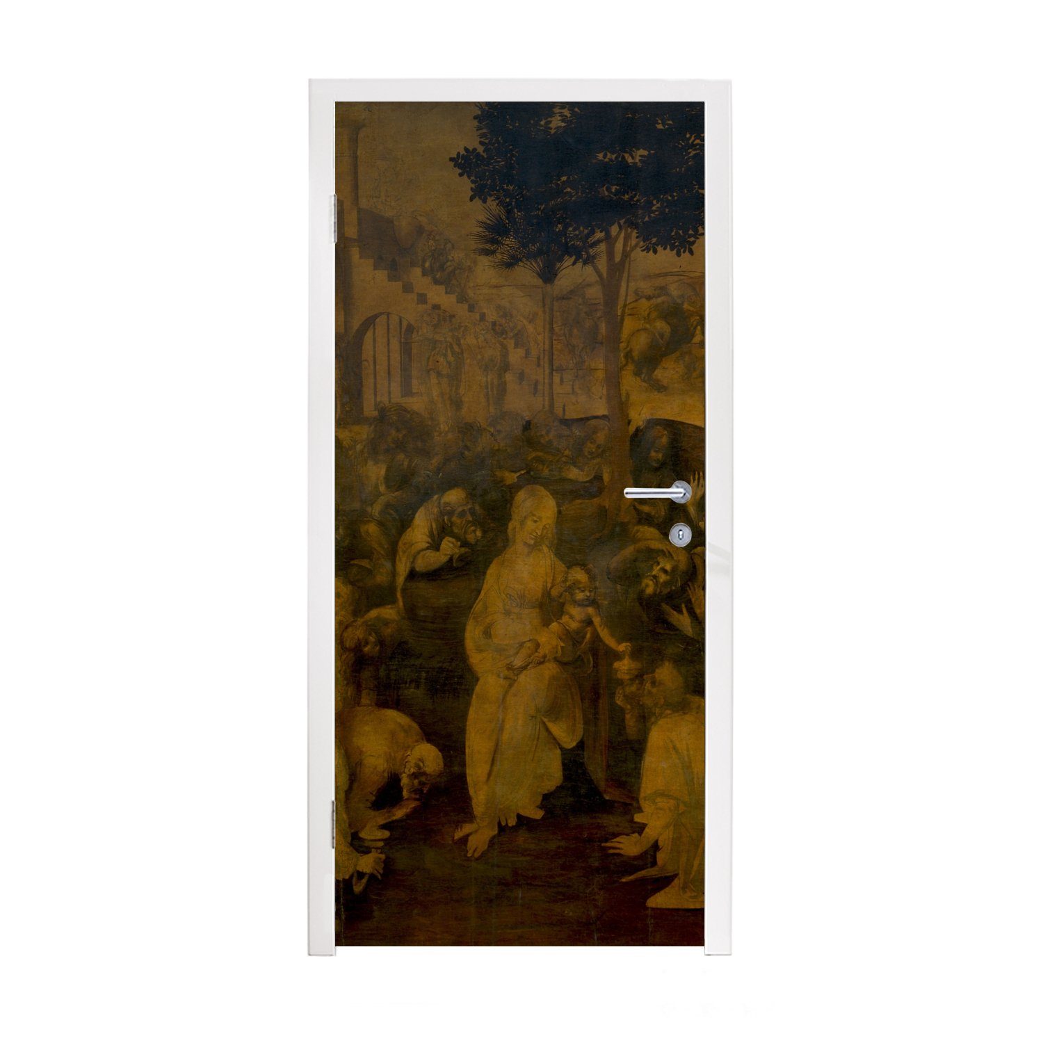 75x205 bedruckt, Fototapete Vinci, MuchoWow Anbetung Leonardo - Matt, cm Könige Türtapete da (1 Tür, der Türaufkleber, für St),