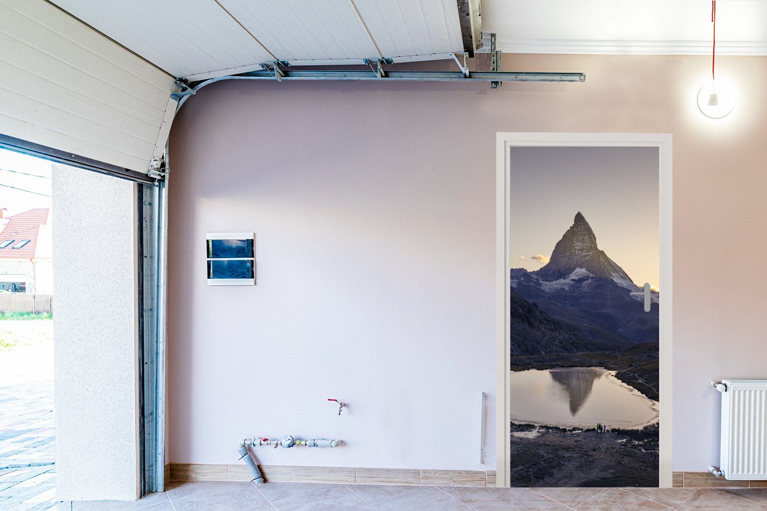 Riffelsee Fototapete MuchoWow bedruckt, und für St), der Matt, Matterhorn (1 bei der Schweiz, 75x205 in Türaufkleber, cm Sonnenaufgang Das Tür, Türtapete