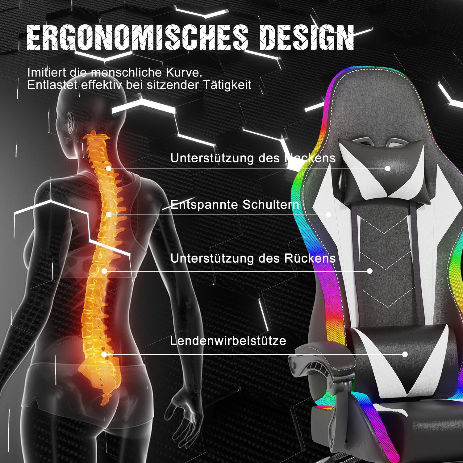 HOMALL Gaming-Stuhl LED Gaming Chair,Massage,Bürostuhl,Gaming Stuhl (Die LE günstig online kaufen