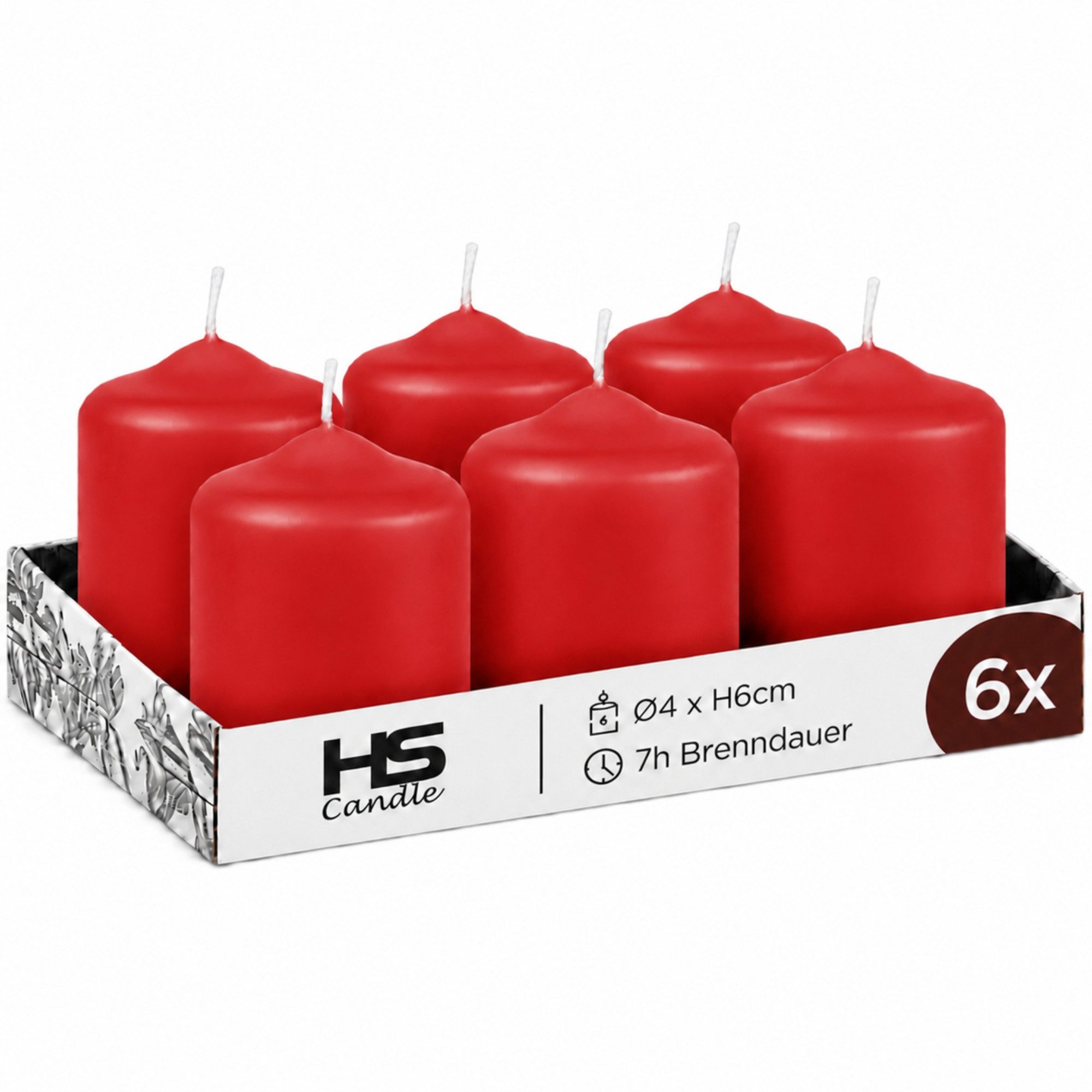 HS Candle Stumpenkerze Set kompakt und unparfümiert, Ø4cm x H6 cm (6-tlg., Dekolicht), bis zu 7h Brenndauer je Kerze, Wachsmischung, Made in EU
