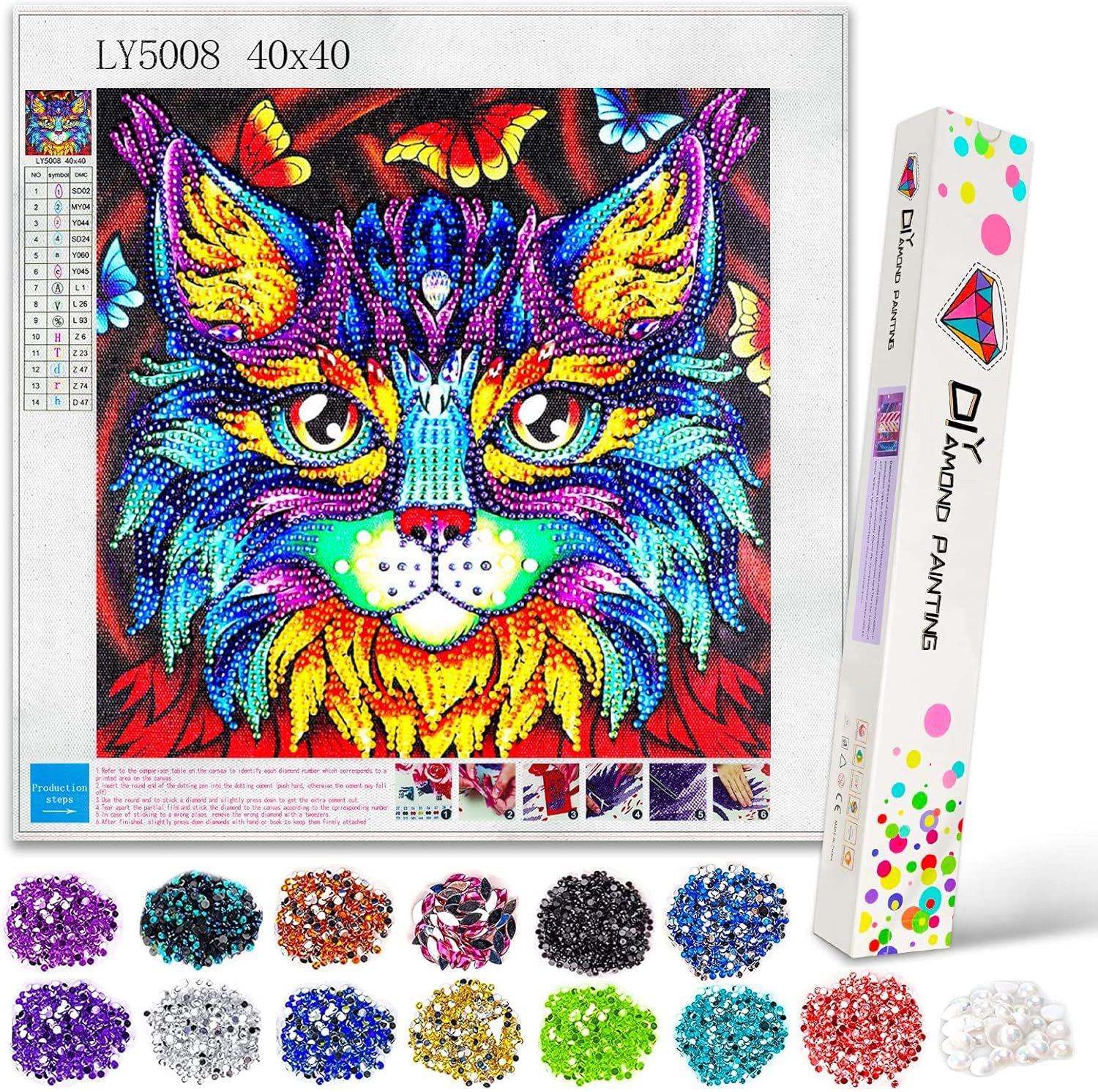 Malen nach Zahlen 5D Diamond Painting Set Cat für Mädchen 6–12 Jahre mit Zubehör
