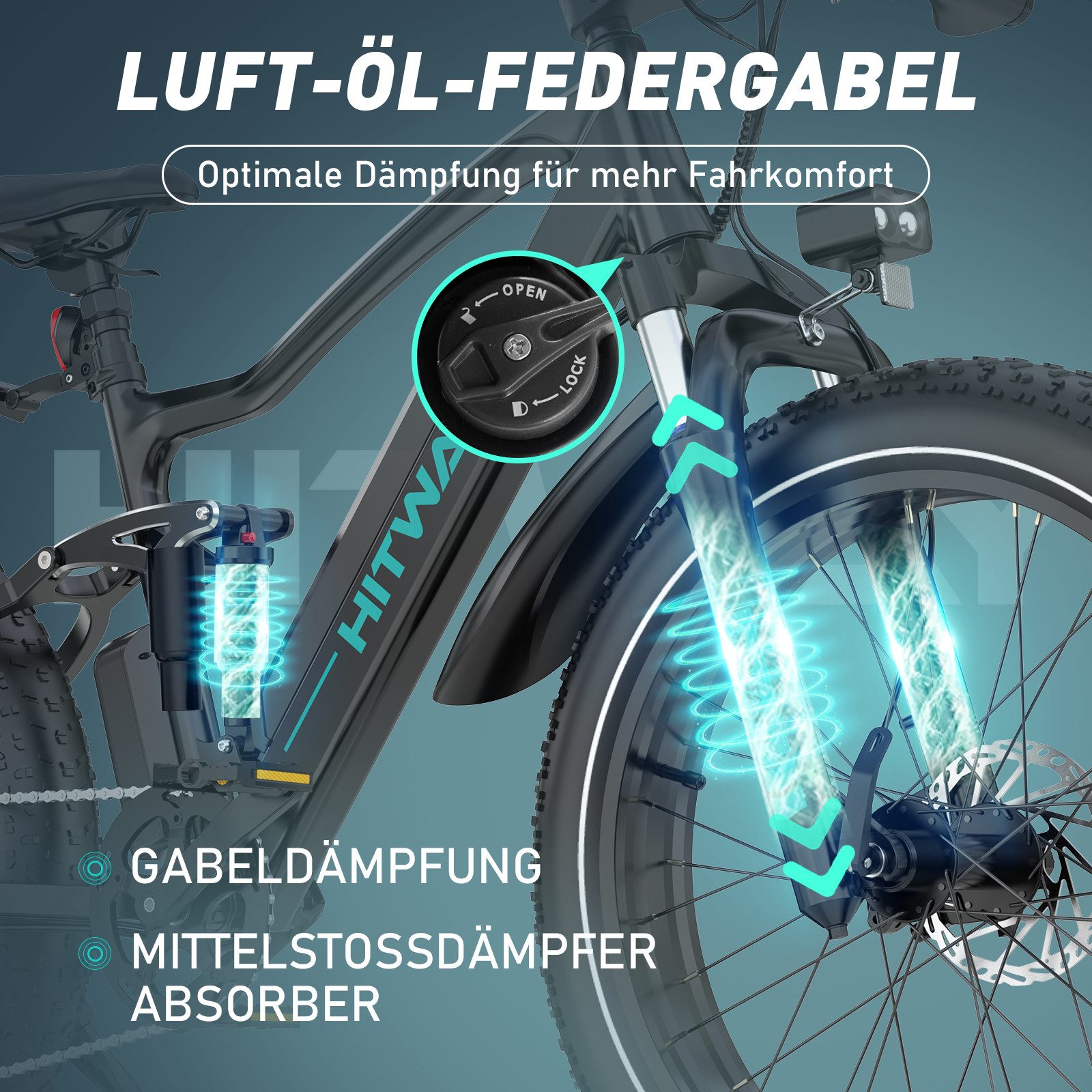 HITWAY E-Bike Mountainbike 26*4,0 Zoll Elektrofahrrad EMTB mit 48V15Ah Samsung Akku, 7 Gang shimano shimano Schaltwerk, Kettenschaltung, 250W Heckmotor, 720 Wh, Pedelec mit 2 Stoßdämpfer, APP Funktion E-Mountainbike für Erwachsene
