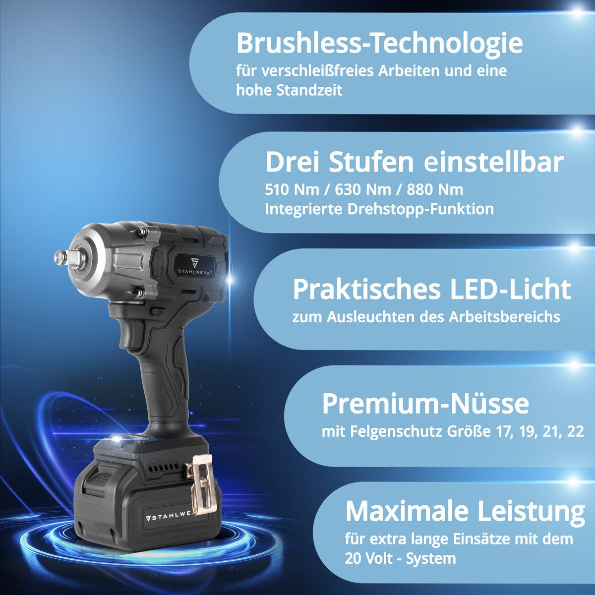 STAHLWERK Akku-Schlagschrauber Akku-Drehschlagschrauber 880 Nm 2350 U/min mit Ladegerät und Akku, 2350 U/min, (1-tlg)