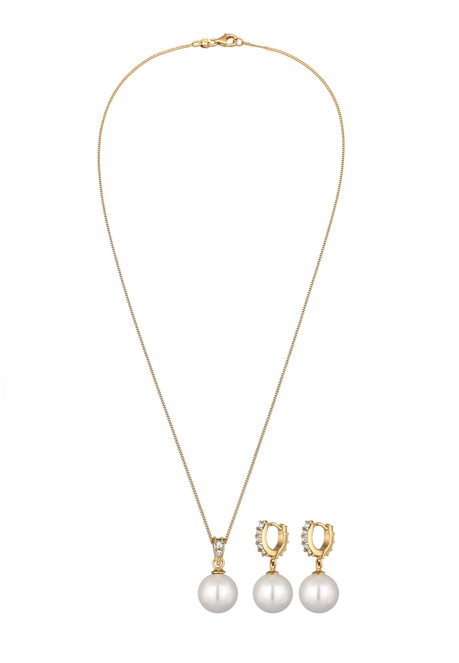 Elli Schmuckset Muschelkernperlen Weiß Glas Kristalle 925 Sterling Silber günstig online kaufen