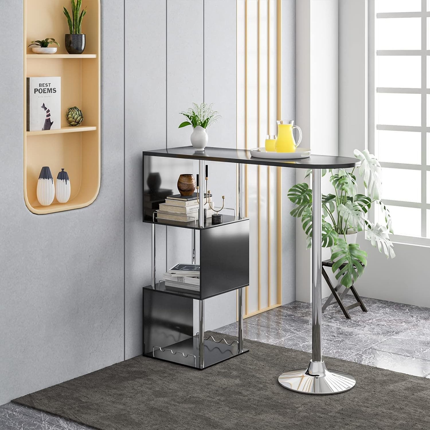 Woltu Bartisch (1-St), Bistrotisch mit 3 Ablagefläche, aus Metall, MDF günstig online kaufen