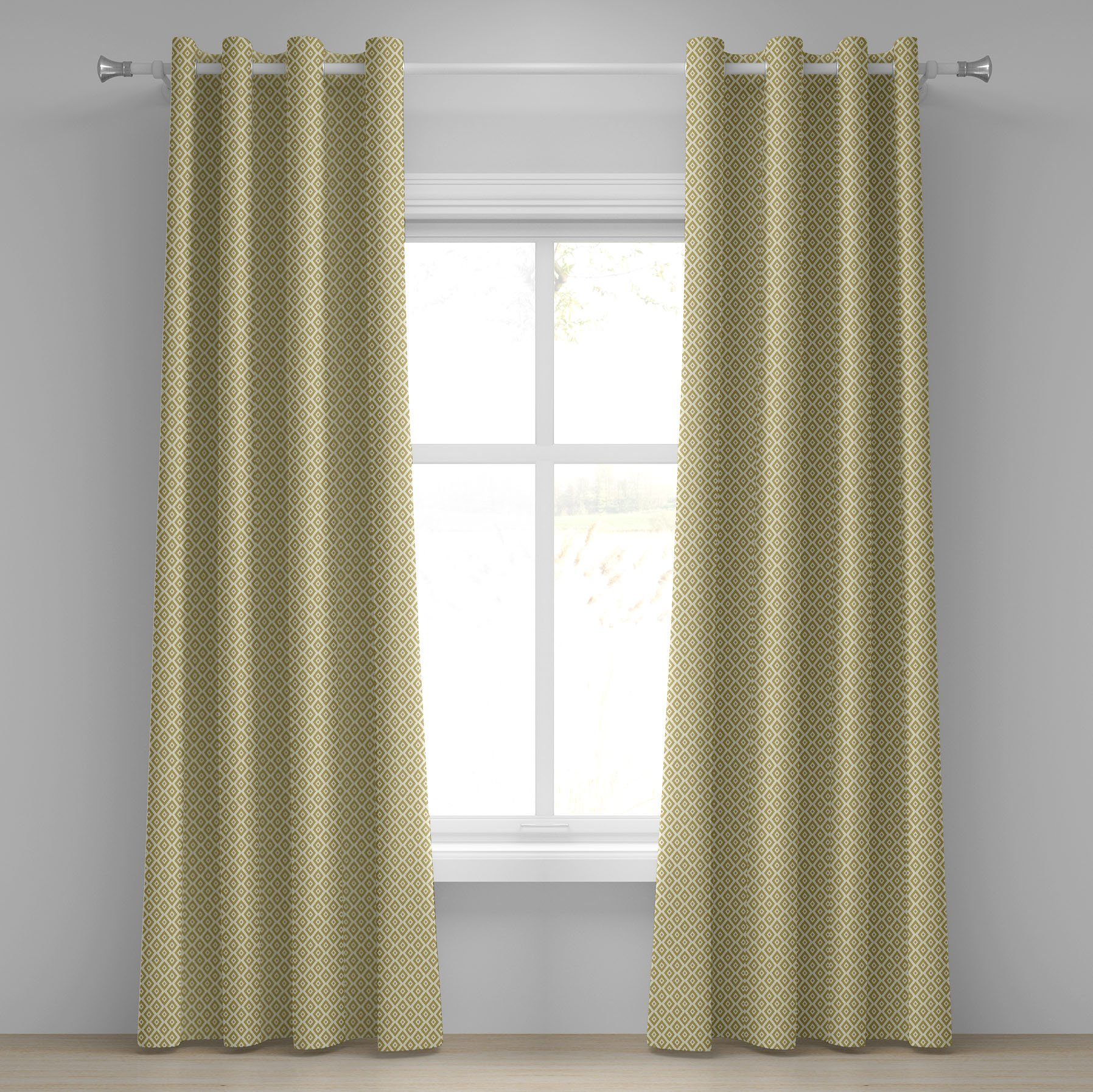 Gardine Dekorative 2-Panel-Fenstervorhänge für Schlafzimmer Wohnzimmer, Abakuhaus, Retro Diamant-Line Pattern