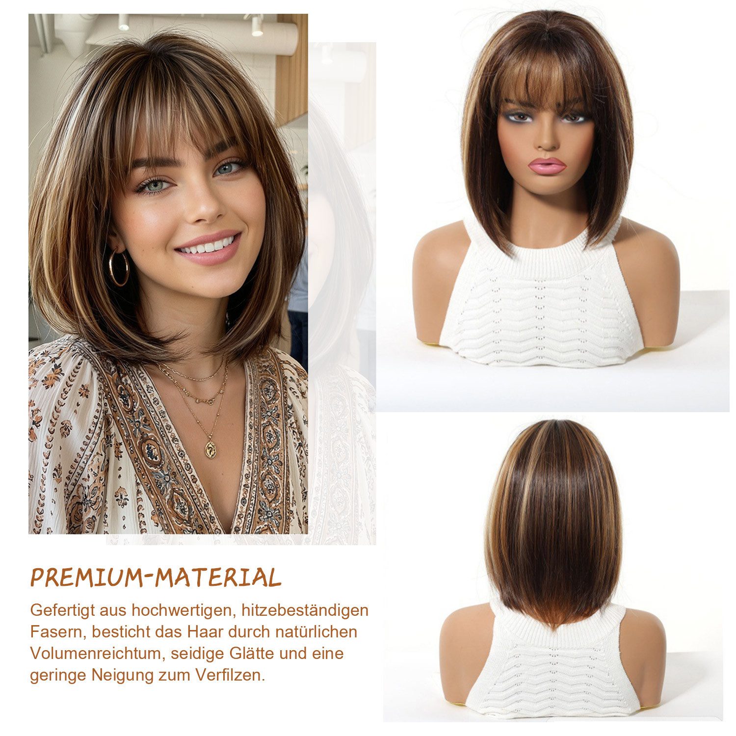 Refttenw Kunsthaarperücke Kunsthaarperücke,Bob Perücke,Kostüm-Perücke,Kurzhaarperücke mit Pony