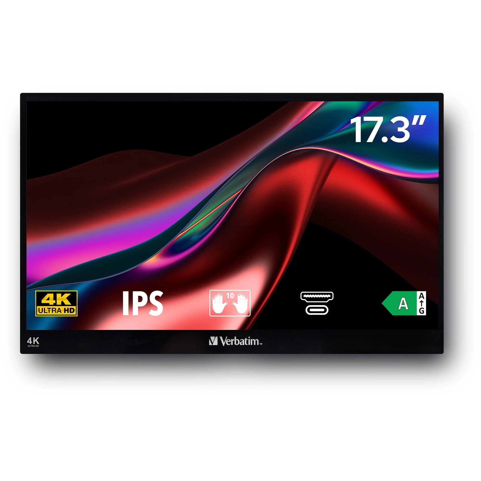 Verbatim Verbatim Mobiler 4K Touch-Monitor 17,3" Arbeiten im Büro & unterwegs Portabler Monitor (3840x2160 px, 4K Ultra HD, LCD, IPS, HDR, FreeSync, 10-Point-Multi-Touchscreen, brilliante Farben)