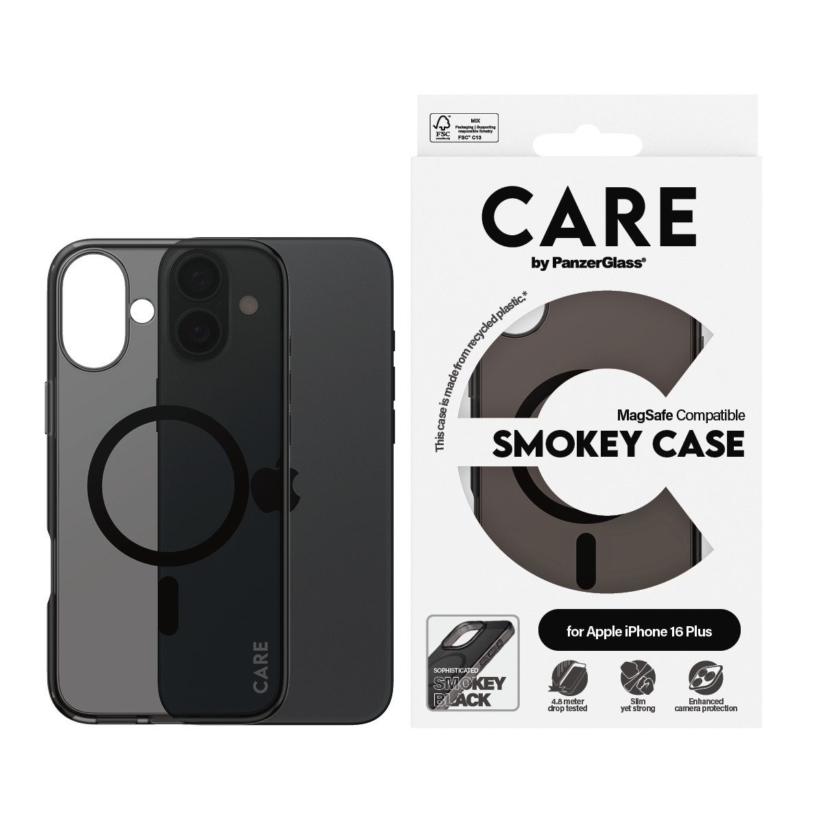 CARE by PanzerGlass Handyhülle Smokey Case für Apple iPhone 16 Plus, Backcover, Schutzhülle, Handyschutzhülle, Case, Schutzcase, stoßfest