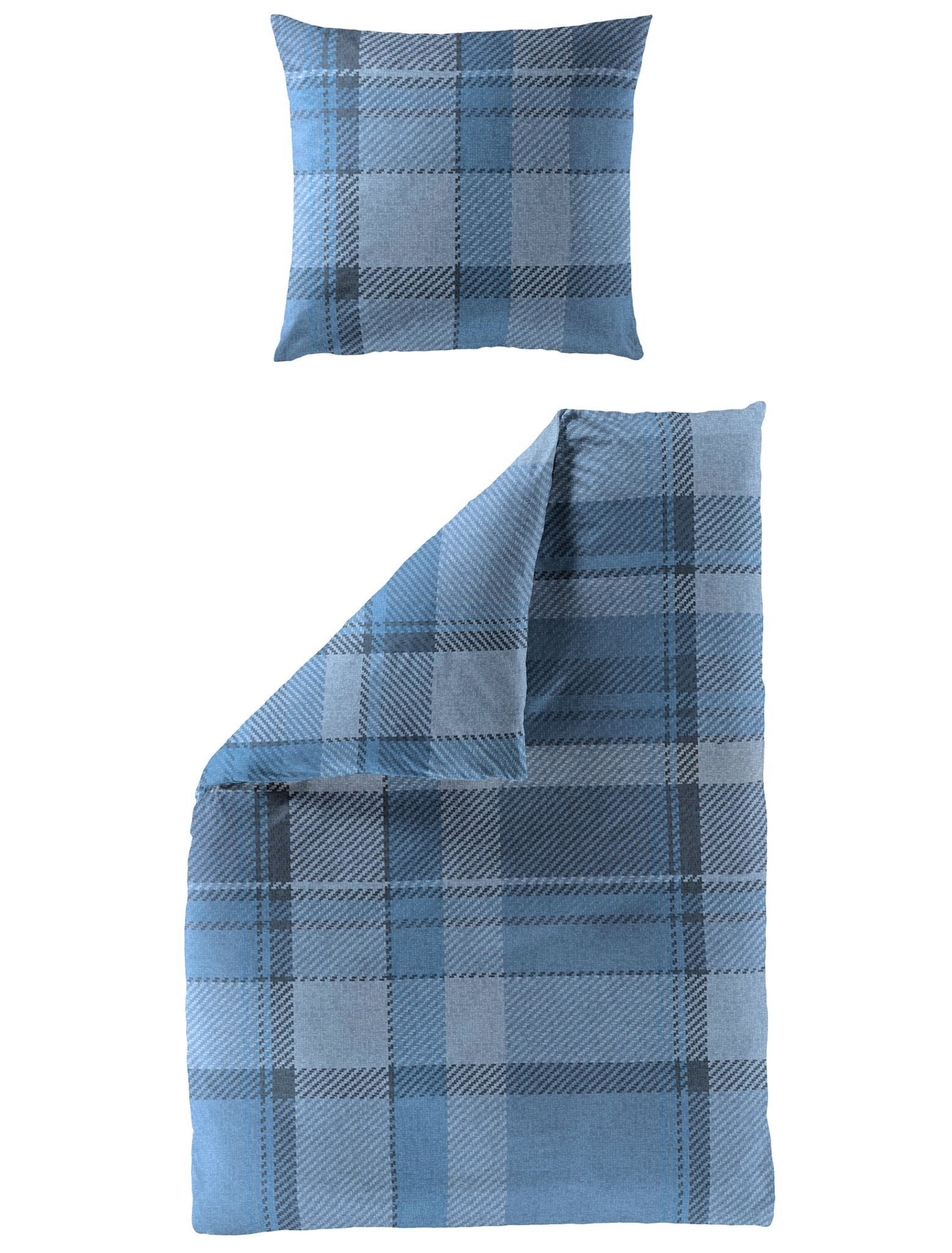 JACK Bettwäsche 135x200cm Modern Classic Blau, Biber, 2 teilig, im schönen Karo-Design