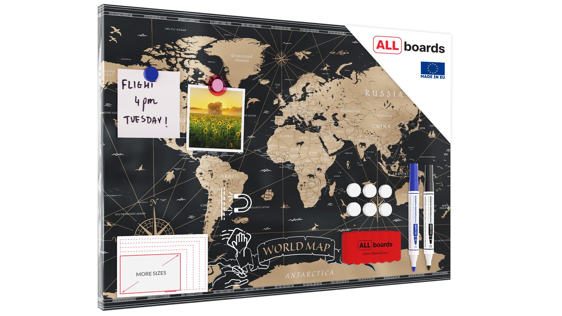 ALLboards Magnettafel ALLboards Metallische Magnettafel WELTKARTE SCHWARZ V günstig online kaufen