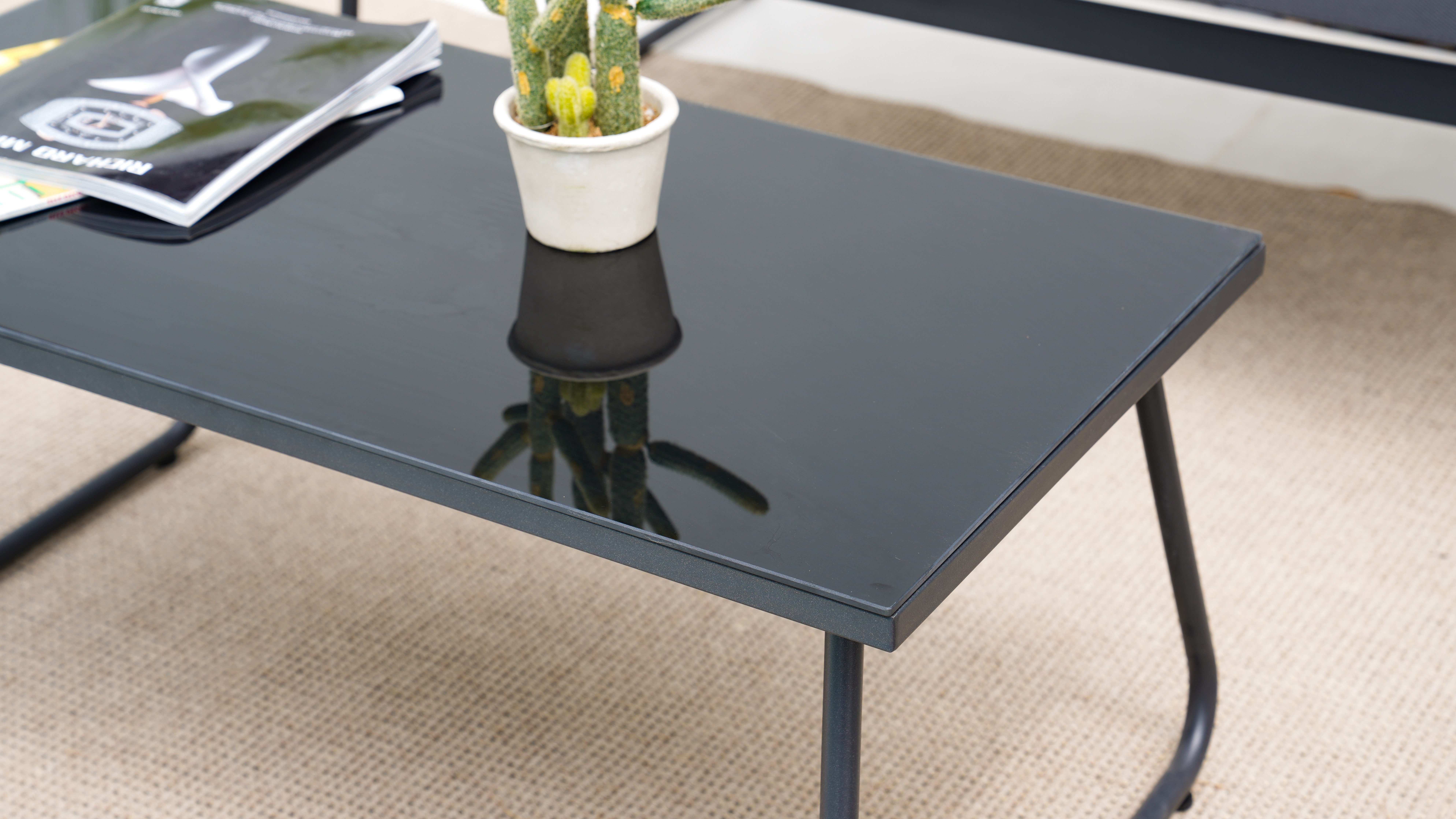 Grand patio Gartenlounge-Set Balkonset, Glas+Stahl, (Set, 4-tlg., 1 Couchtisch, 1 Sitzbank, 2 Stühlen)