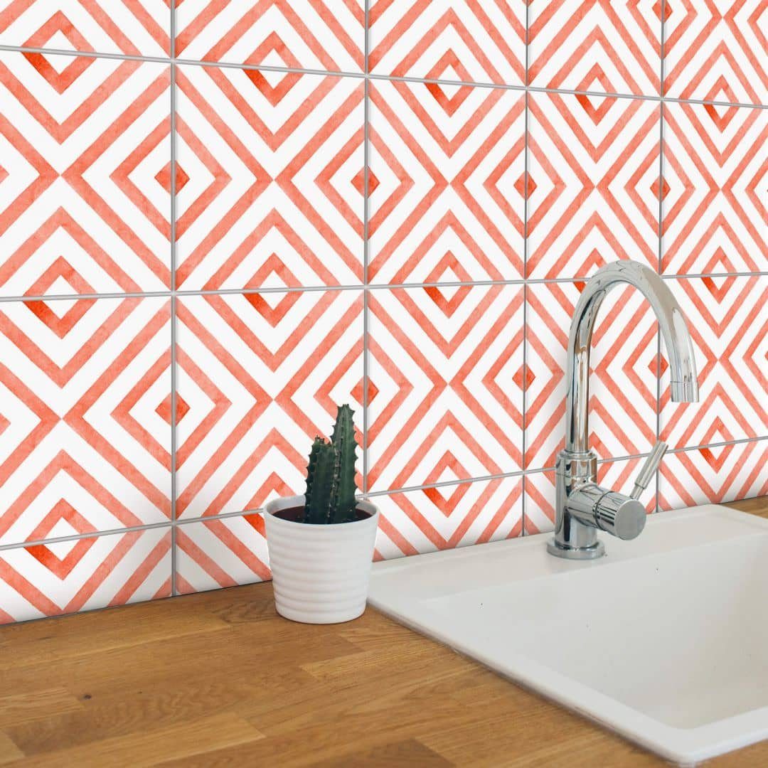 K&L Wall Art Плиткаaufkleber selbstklebend Klebefliese modern Aquarell Deko Herbst Koralle