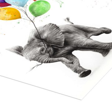 Posterlounge Poster Ashvin Harrison, Baby Elefant mit Luftballons, Jungenzimmer Kindermotive