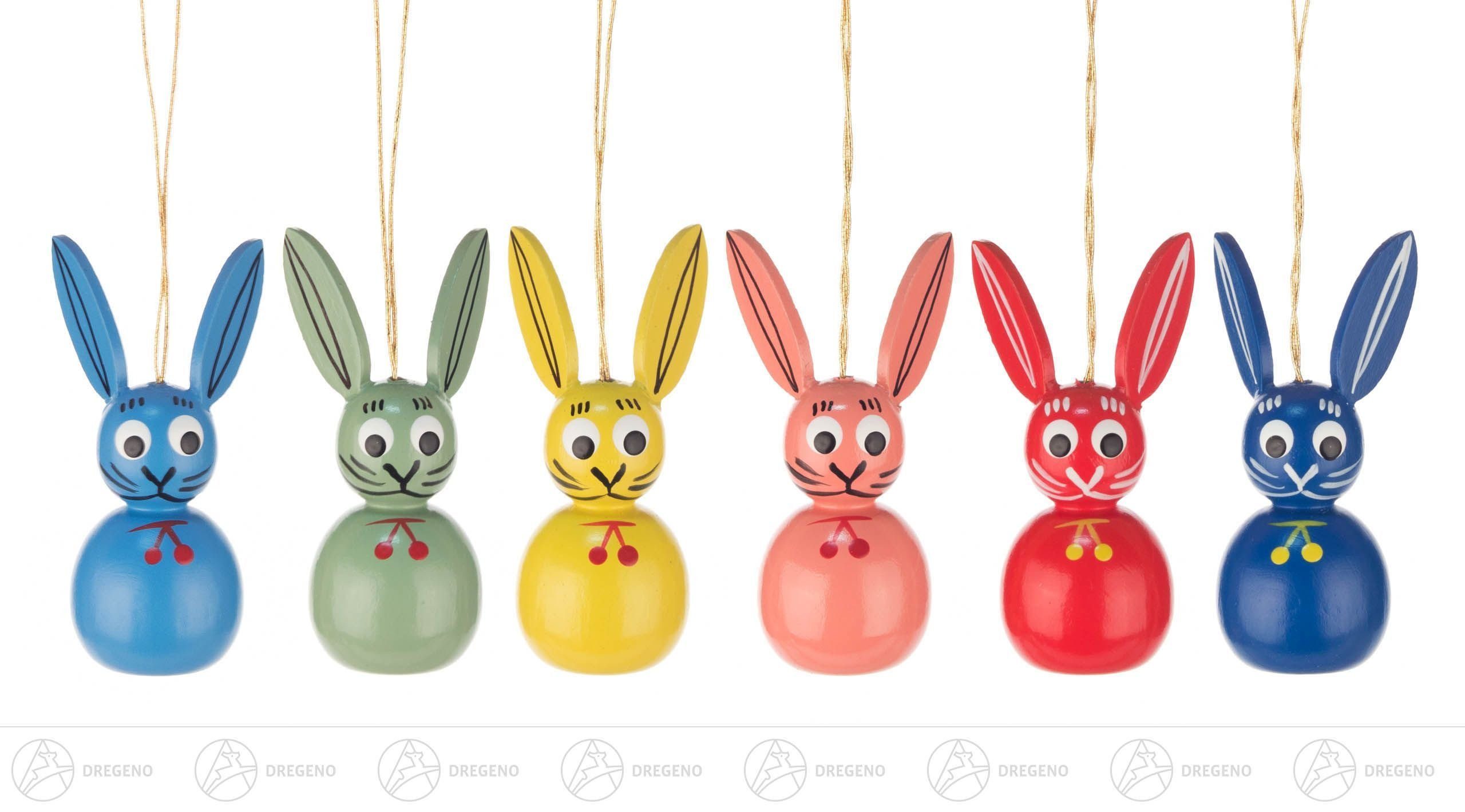 Dregeno Erzgebirge Osterei Ostern & Frühjahr Behang Osterhasen (6) Höhe ca 5 cm NEU