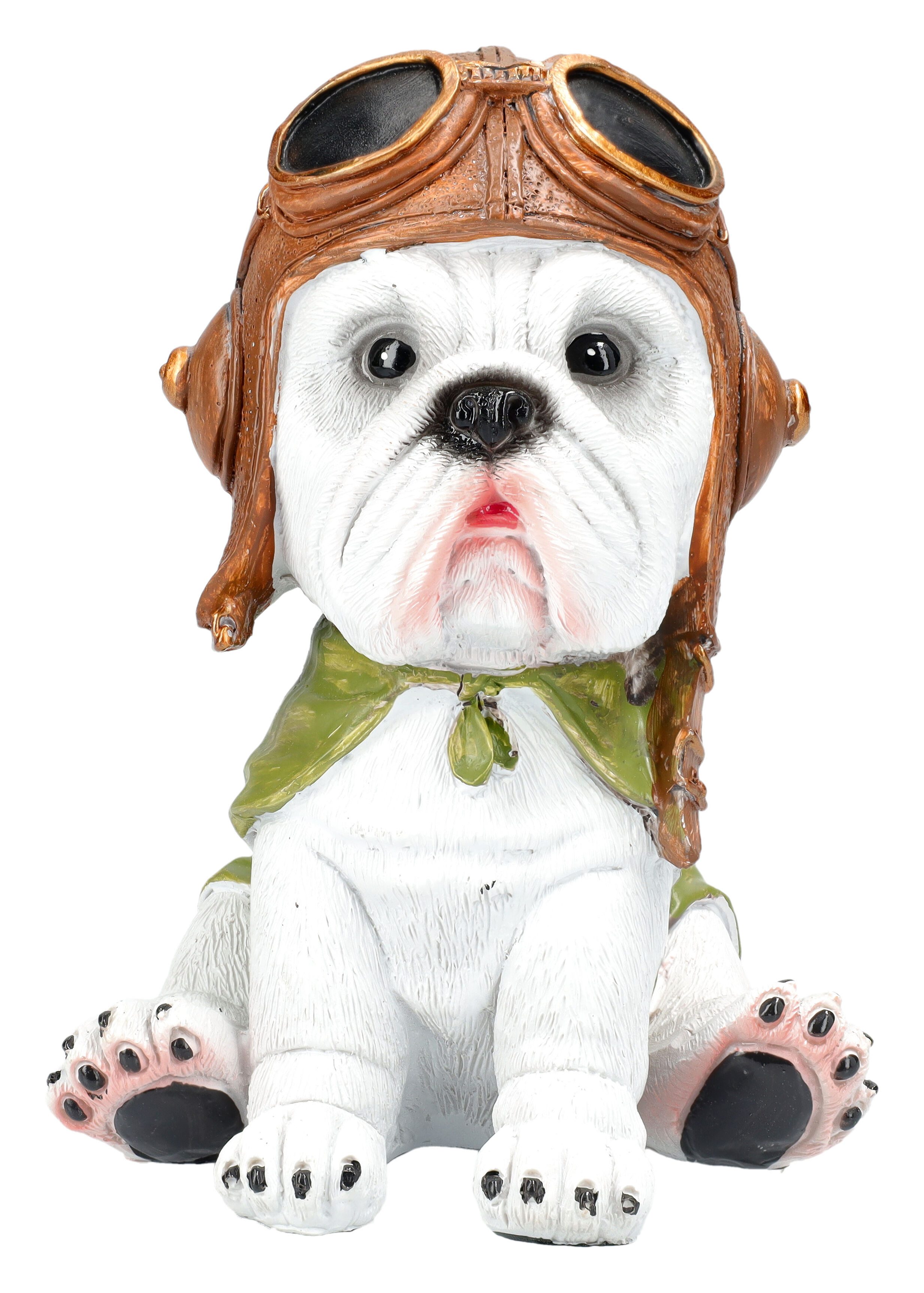 Figuren Shop GmbH Tierfigur Bulldogge Figur – Hunde Pilot Dekofigur Statue Sammlerfigur 15 cm